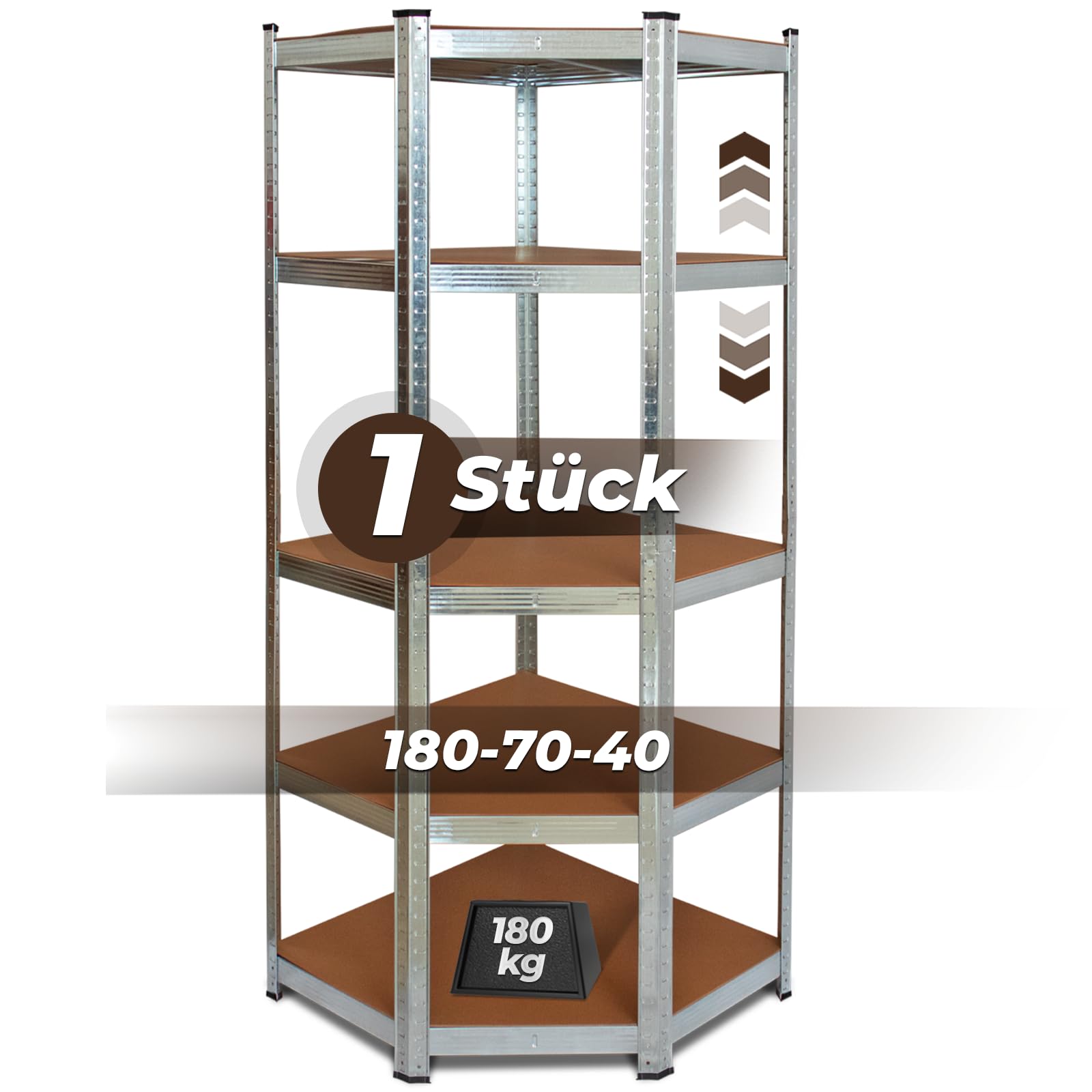 Heavy Duty Corner Shelving Unit - 180cm Tall Boltless Storage Shelf for Basement, Garage & Workshop | Wood & Galvanized Metal Construction | 30cm/40cm/50cm/60cm Depth Options | High Weight Capacity for Organized Storage Solutions
