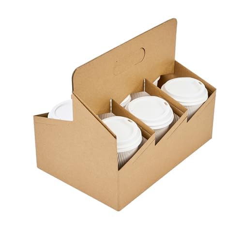 Restaurantware Altalena 100-Pack Disposable Drink Carriers with Handles - Kraft Paper Cup Holders for 6 Beverages | Perfect for Coffee Delivery, Takeout, and Catering Services