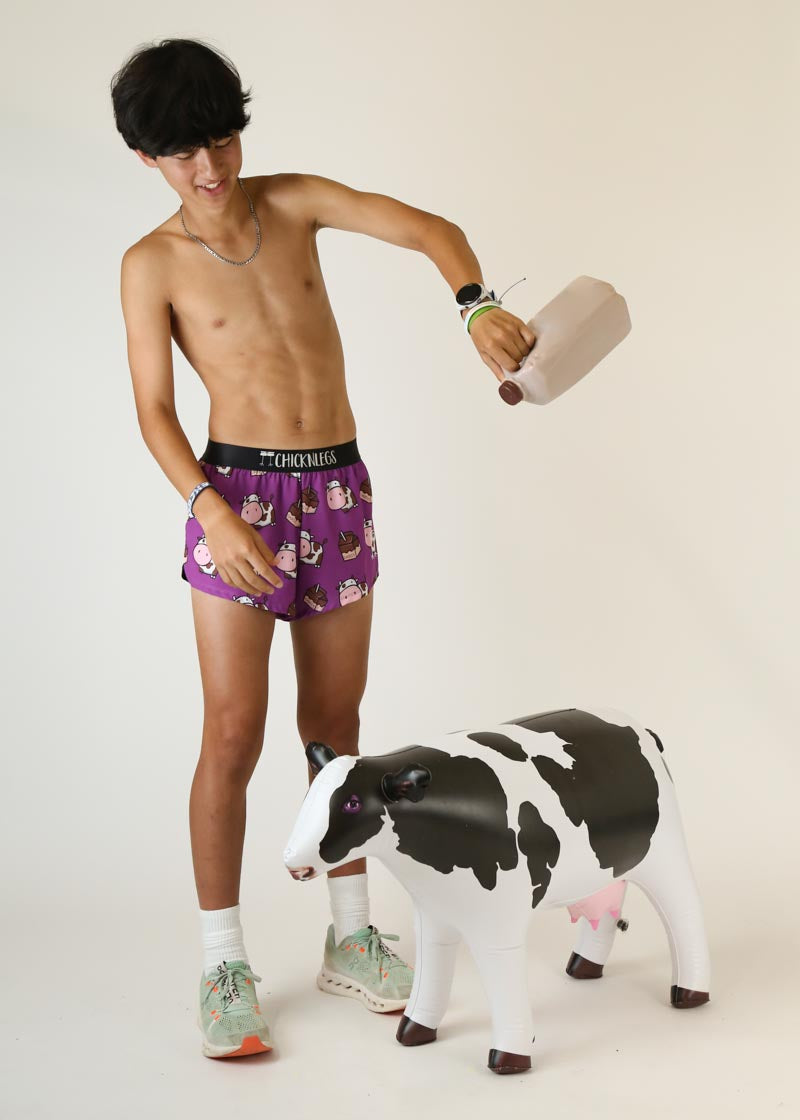 Men's Running Shorts with Built-in Liner - Choccy Cows 2 Split Athletic Shorts for Jogging, Gym Workouts & Outdoor Sports