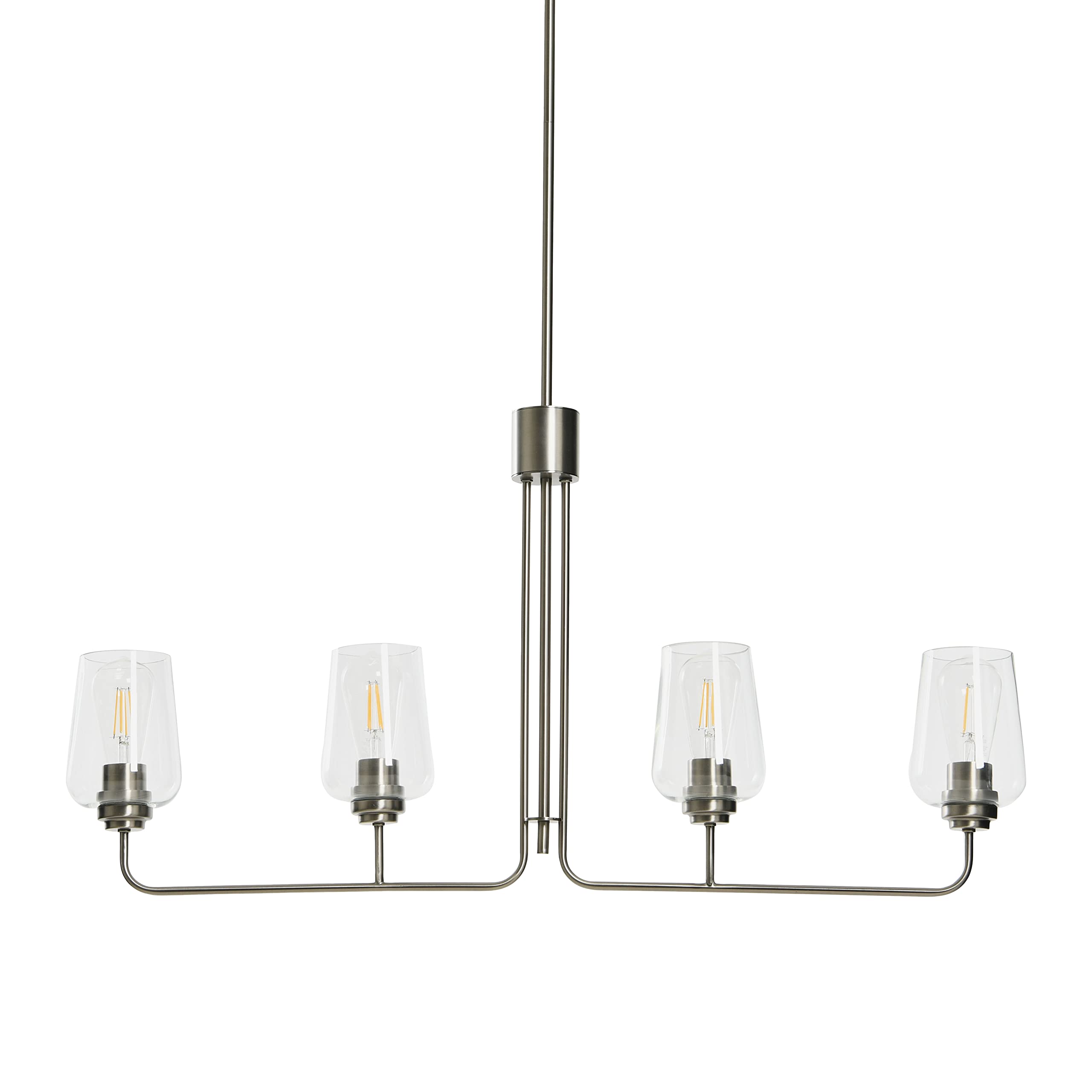 Holden 4-Light Linear Chandelier - Antique Nickel Finish Metal & Glass Modern Pendant Light for Dining Room, Kitchen Island or Living Room Ceiling Lighting