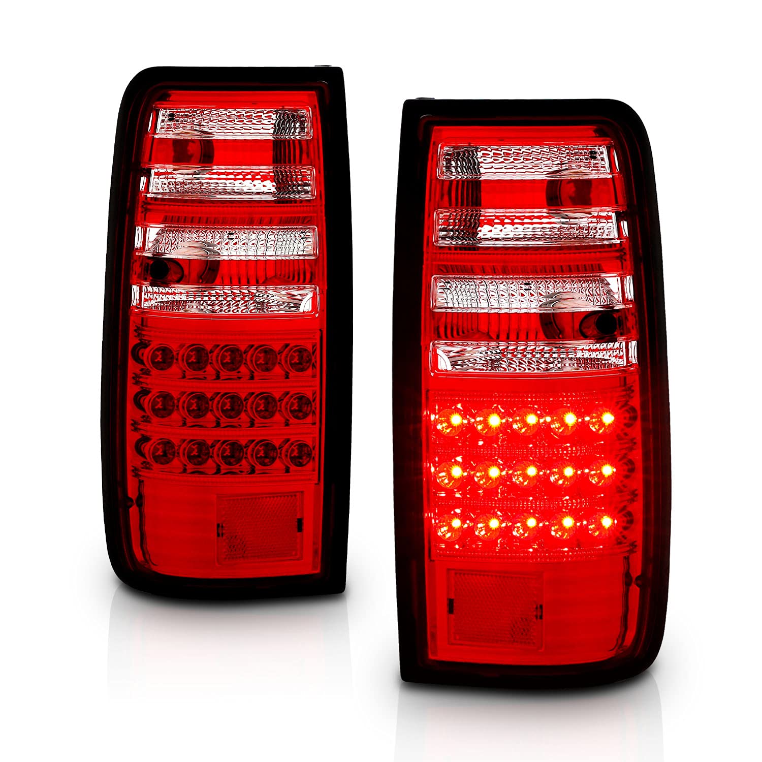 AmeriLite Red/Clear LED Tail Lights for Toyota Land Cruiser - Left & Right Side Pair - Durable, Bright & Waterproof - Perfect for Off-Roading, Night Driving & Vehicle Customization