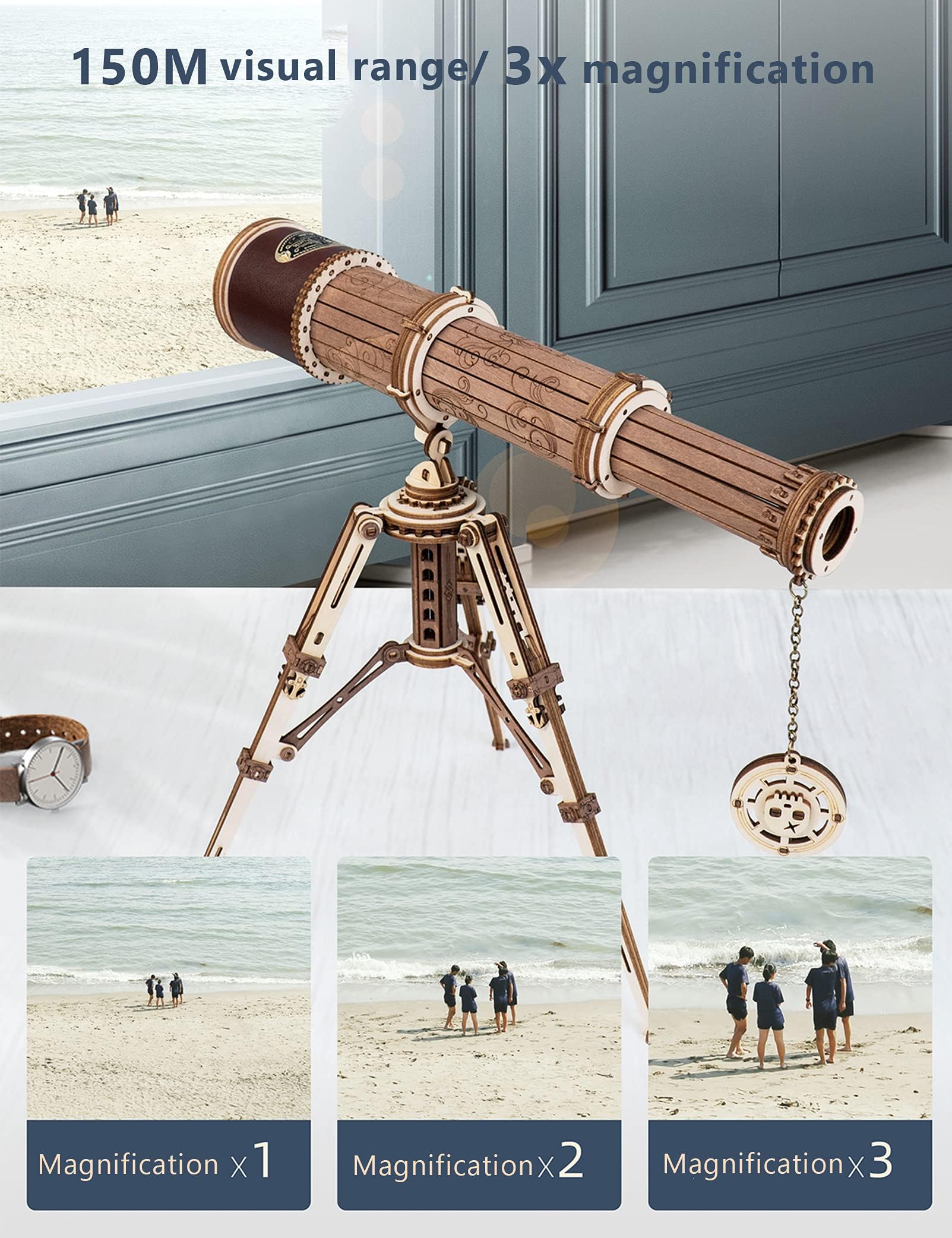 ROKR 3D Wooden Telescope Building Kit for Adults - DIY Science Model with 3X Magnification & Tripod Stand - Perfect STEM Gift for Boys, Girls & Astronomy Enthusiasts - Great for Home Decor, Educational Projects & Stargazing Activities