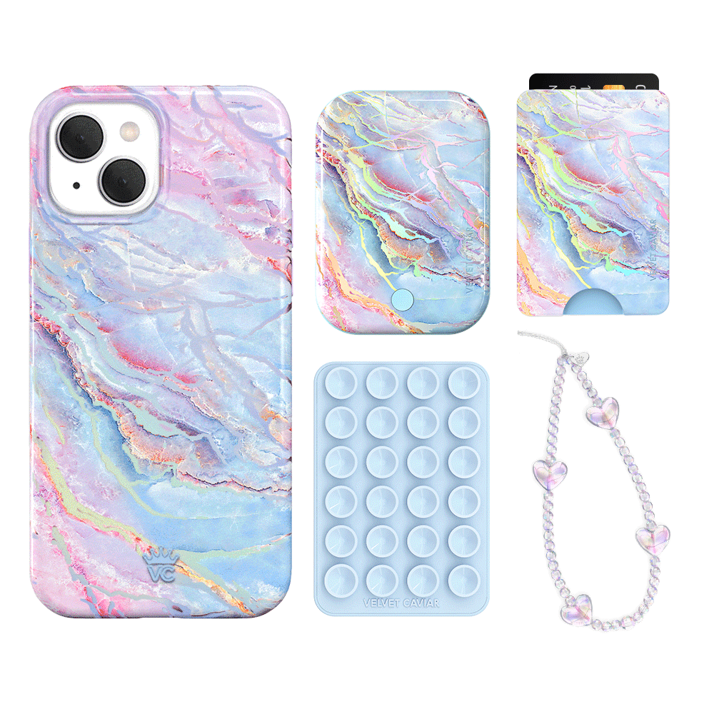 Holo Moonstone iPhone Case with Wallet - Stylish & Protective Phone Cover for iPhone 13/14/15 - Perfect for Everyday Use, Travel, and Shopping