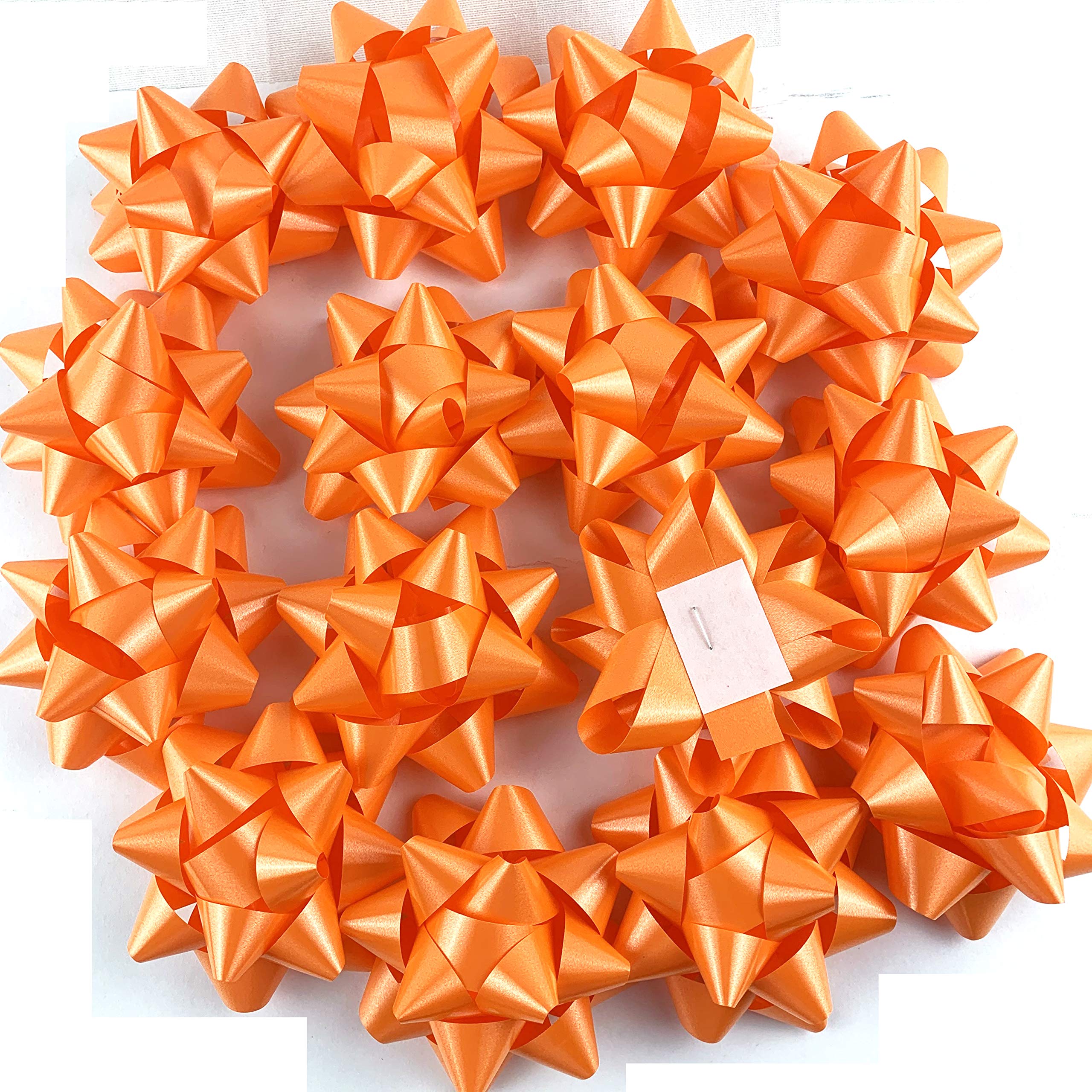 Orange Confetti Star Gift Bows for Christmas - 3.75 Inch Wrapping Bows (15 Pack) - Perfect for Holiday Presents, Party Decorations & Gift Wrapping