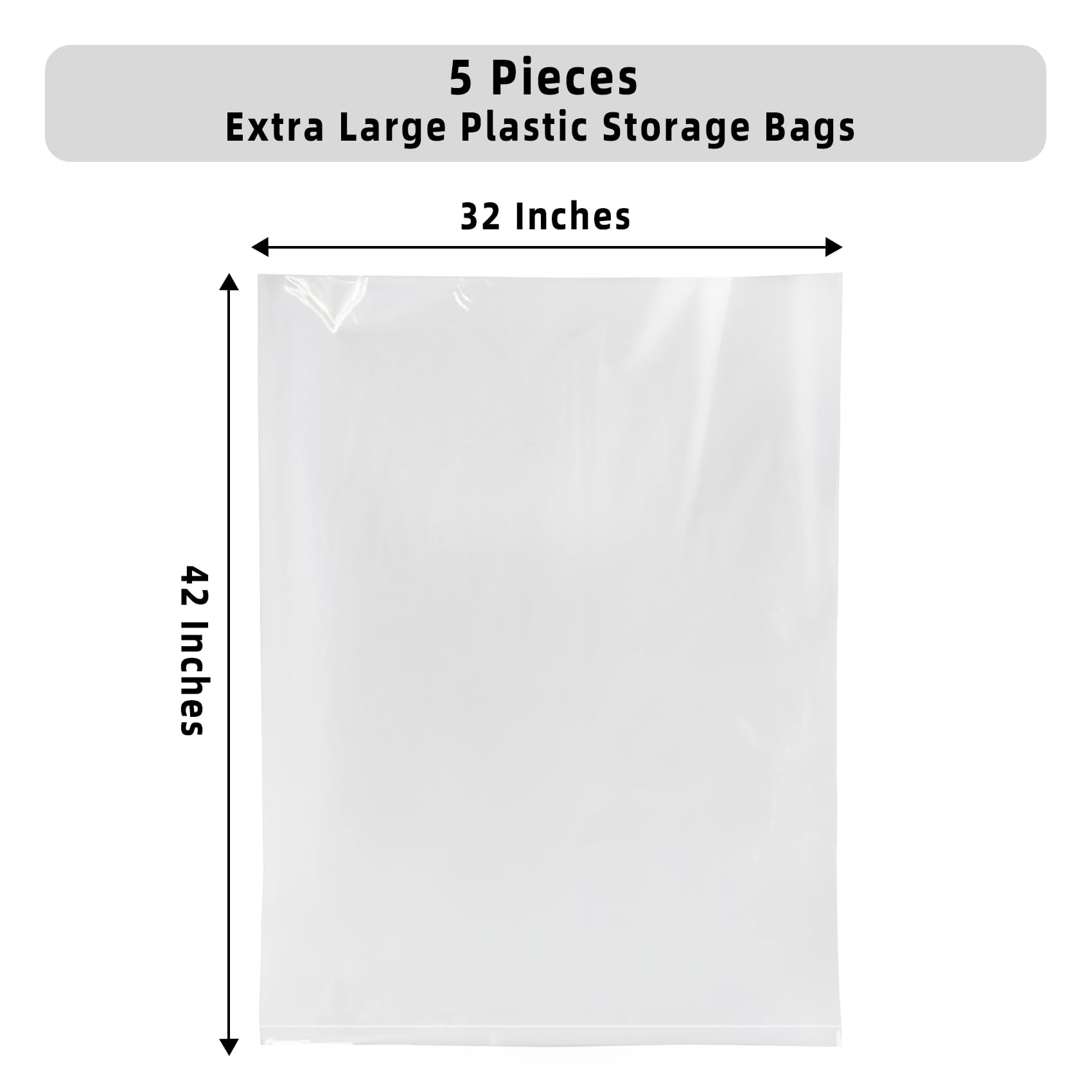 32x42 Inches Large Clear Plastic Storage Bags - 5 Pack Jumbo Heavy Duty Storage Bags for Blankets, Comforters, Duvets, Pillows & Seasonal Clothes | Space Saving Solution for Home Organization & Closet Storage