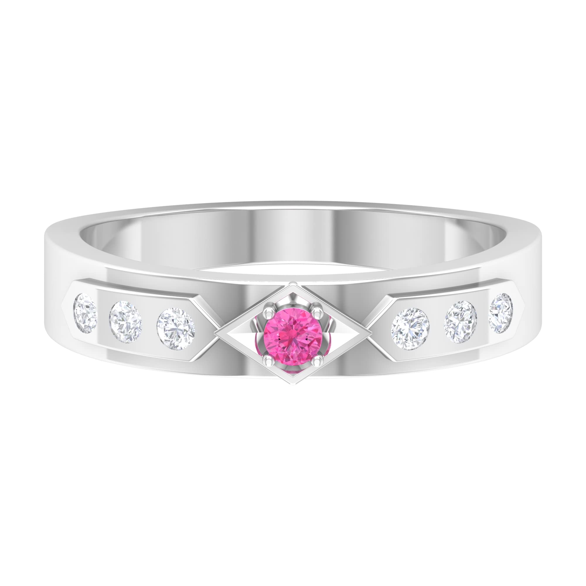 1/4 CT Pink Sapphire & Diamond Seven Stone Band Ring for Women - 14K Solid Gold Engagement, Wedding, Anniversary Jewelry Gift - Elegant & Timeless Everyday Wear