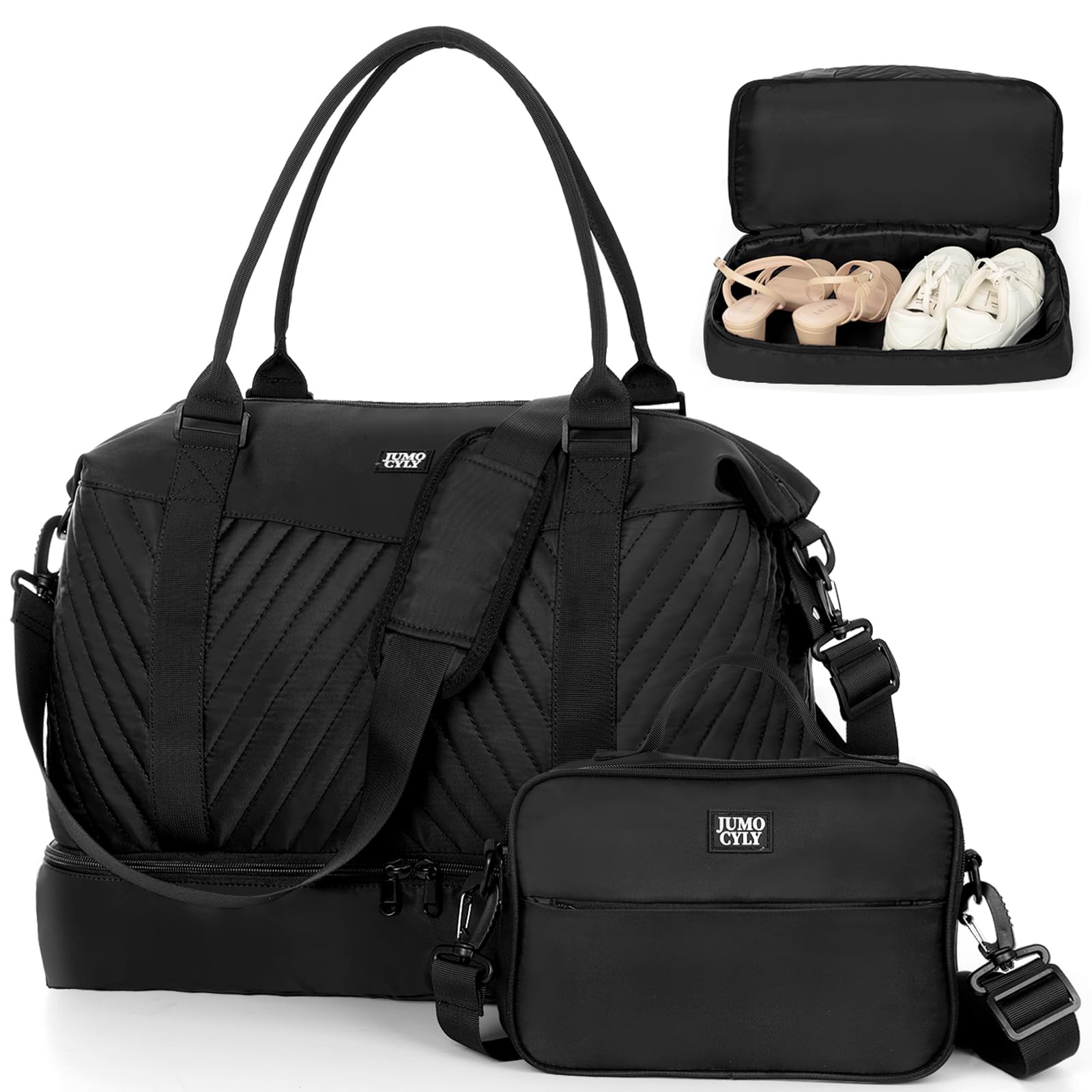 Best Travel Duffle Bag for Women - Large Weekender Gym Bag with Shoe Compartment & Toiletry Pocket - Perfect as Airplane Carry-On or Overnight Shoulder Tote - Black Personal Item Bag for Travel, Workout & Weekend Getaways