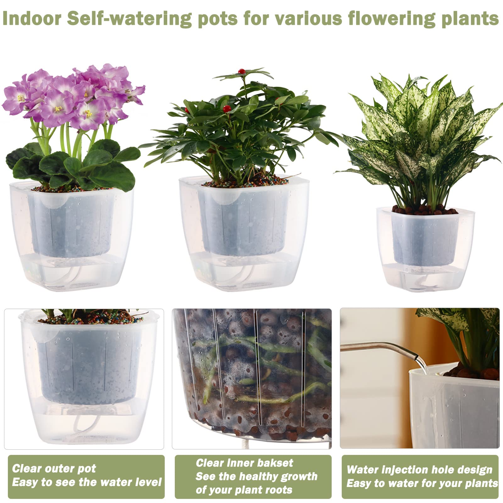 6-Pack Clear Self-Watering Planters - 7