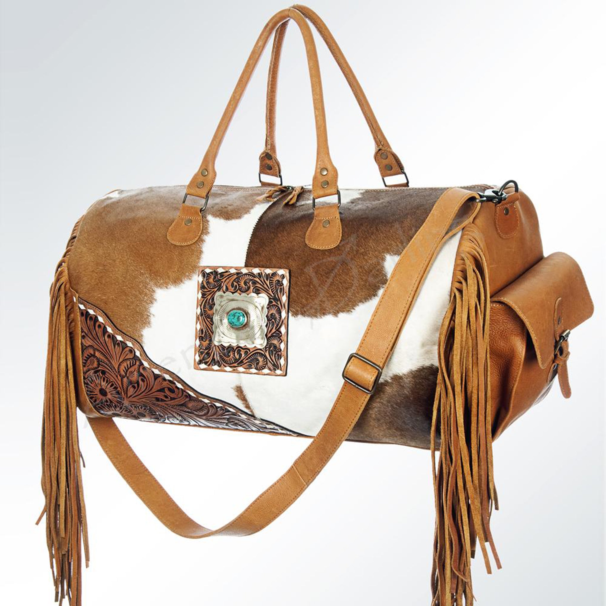 American Darling Genuine Cowhide Tooled Duffel Bag - Vintage Leather Travel Bag for Men & Women - Perfect for Gym, Weekend Getaways & Business Trips