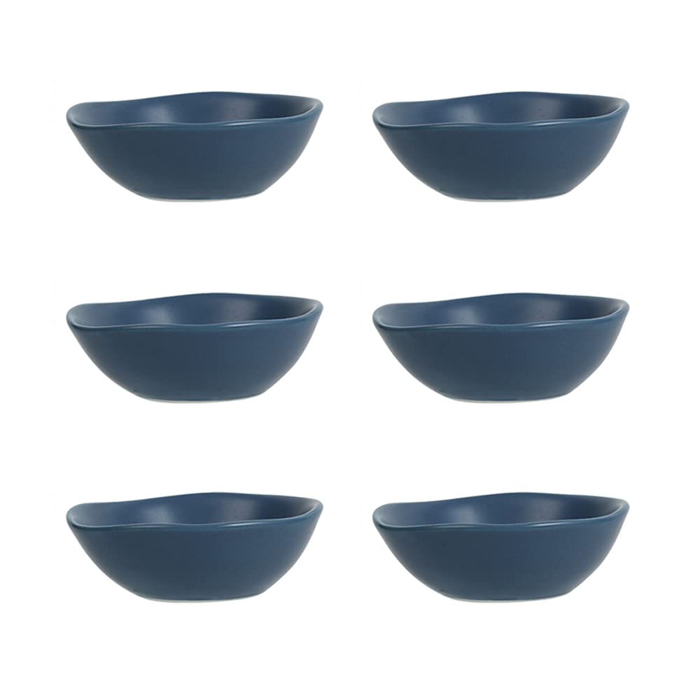 Colias Wing Irregular Lines Design Porcelain Side Dish Bowls - Soy Sauce Dipping Dishes Set of 6 (Blue/White/Black/Red/Pink) | Perfect for Sushi, Dumplings, and Asian Cuisine Seasoning