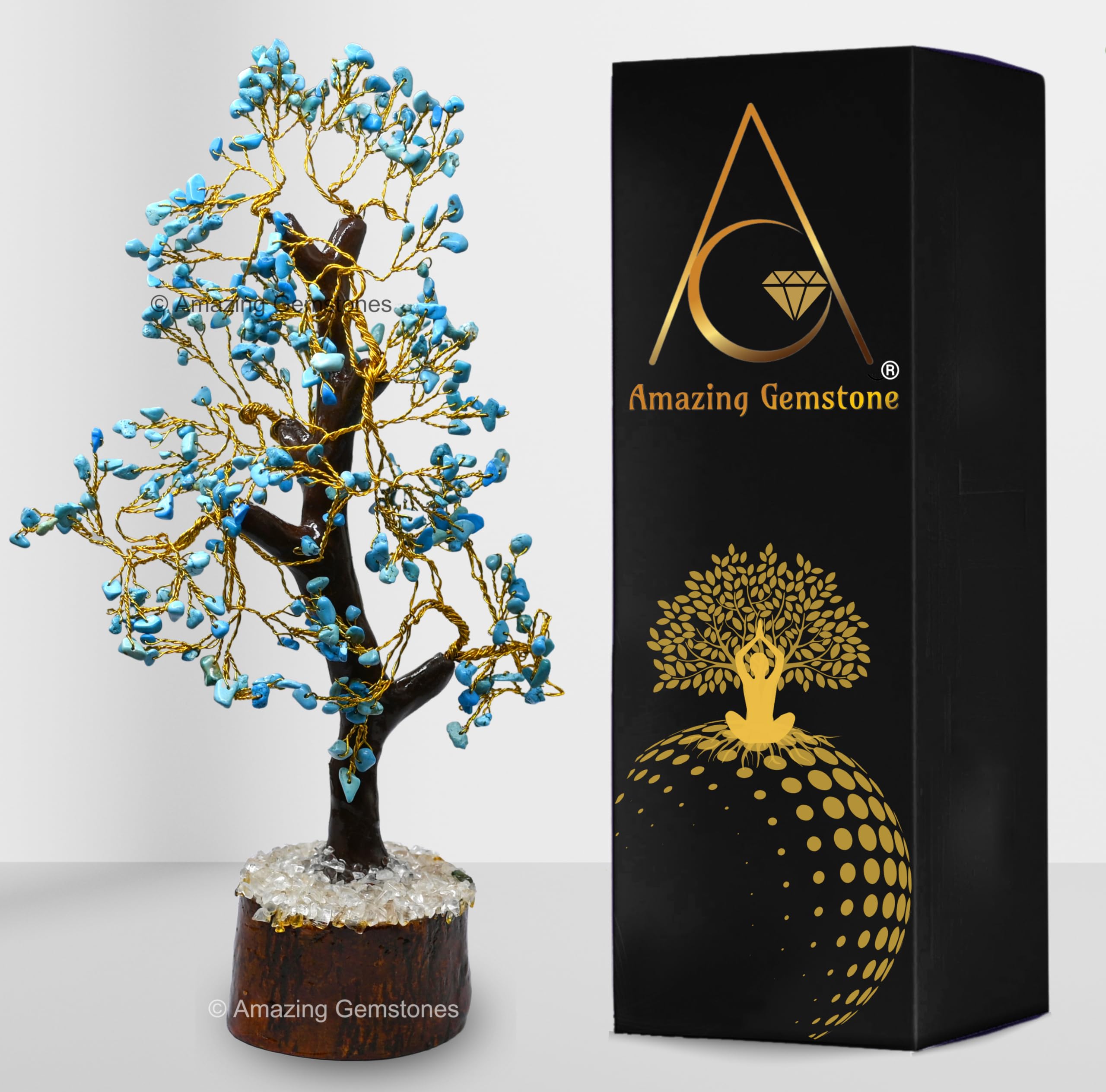 Healing Crystal Tree of Life Decor - Natural Turquoise Gemstone Home Decor for Meditation, Bookshelf & Room Decoration | Unique Birthday Gifts for Women & Men | Perfect for Yoga Spaces, Office Desk & Spiritual Healing Gifts