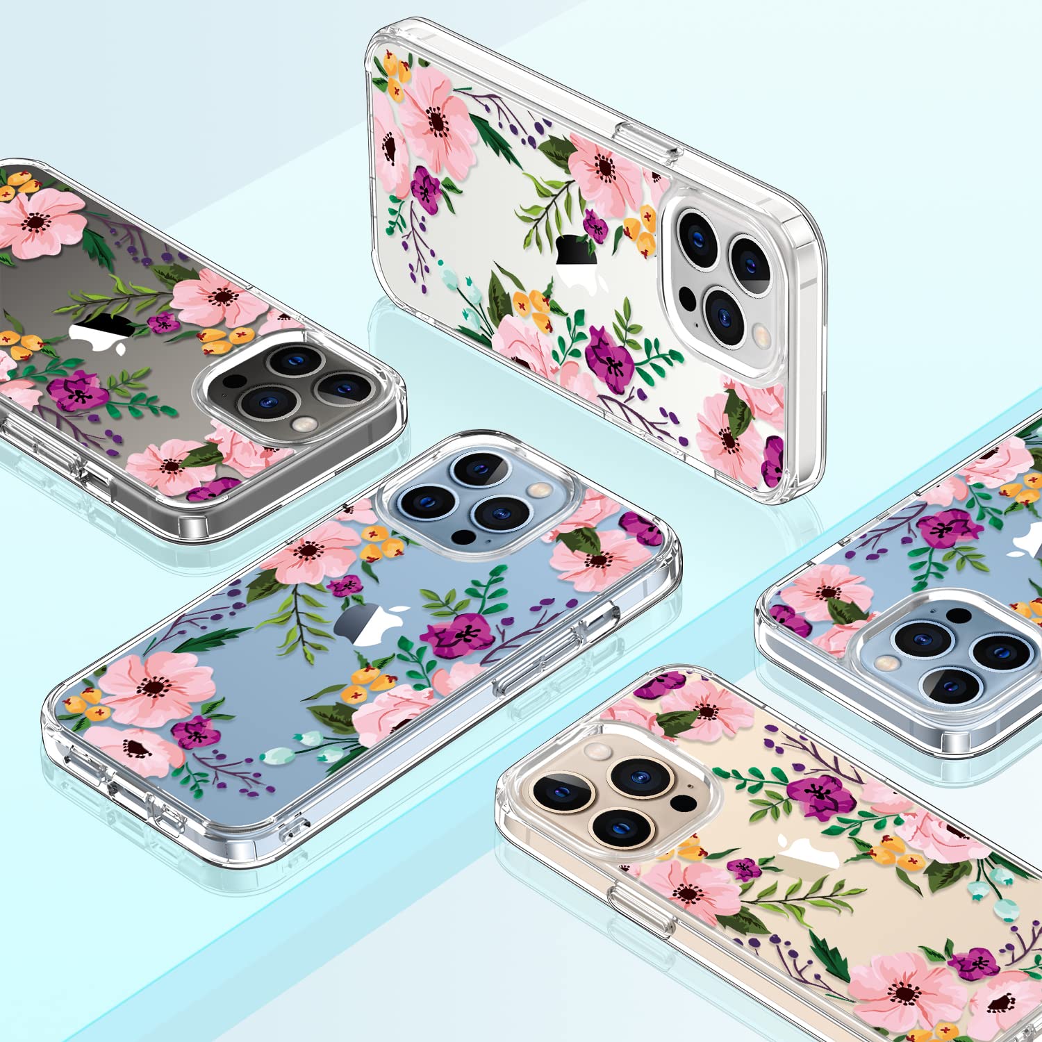 GiiKa iPhone 13 Pro Max Case 6.7 Inch with Screen Protector - Clear Shockproof Floral Design Hard Case with TPU Bumper Cover for Women & Girls - Perfect for Everyday Protection and Style
