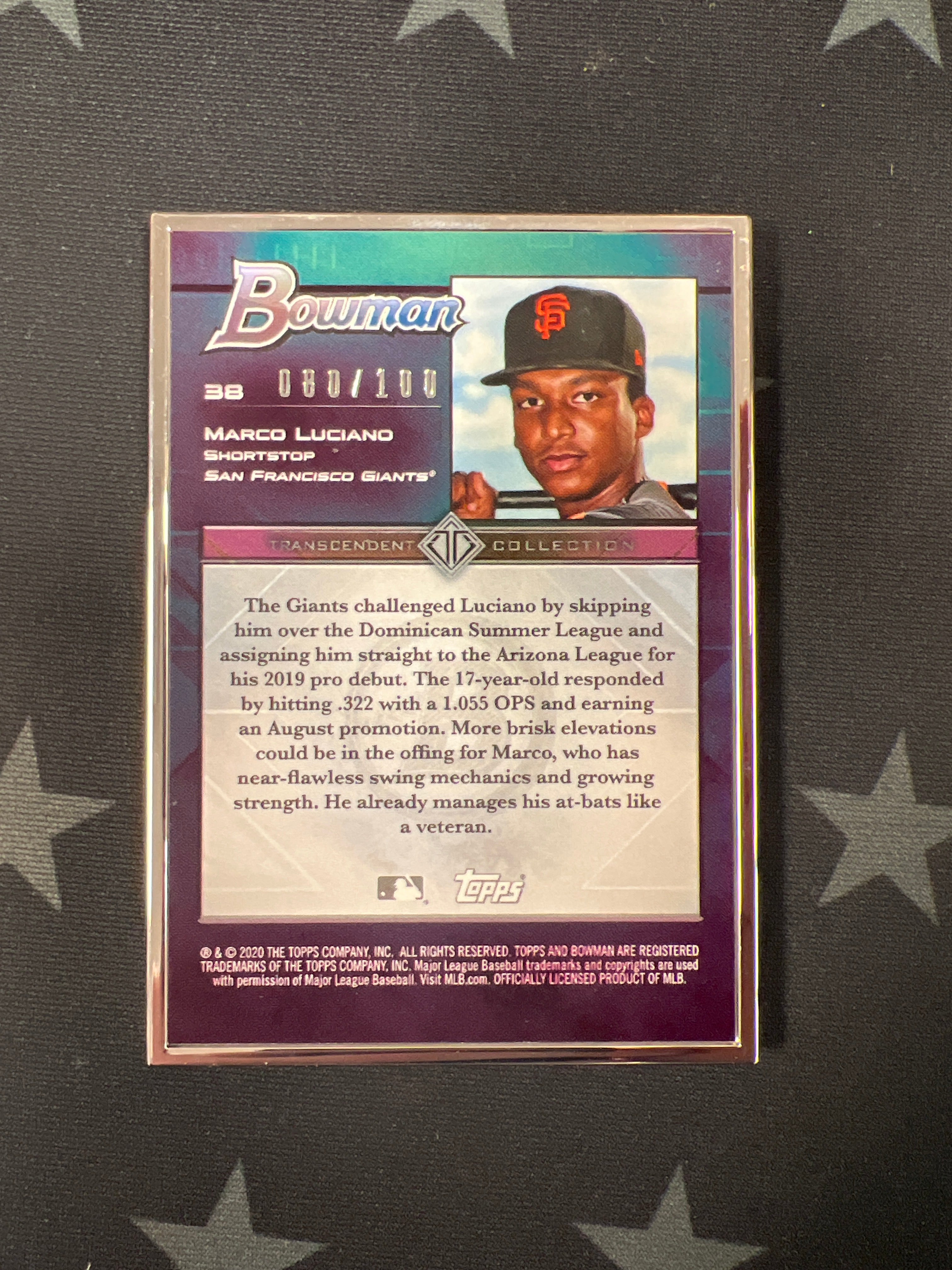2020 Bowman Transcendent Marco Luciano #38 Silver Frame Baseball Card /100 - Rare Collectible for Sports Memorabilia & Investment