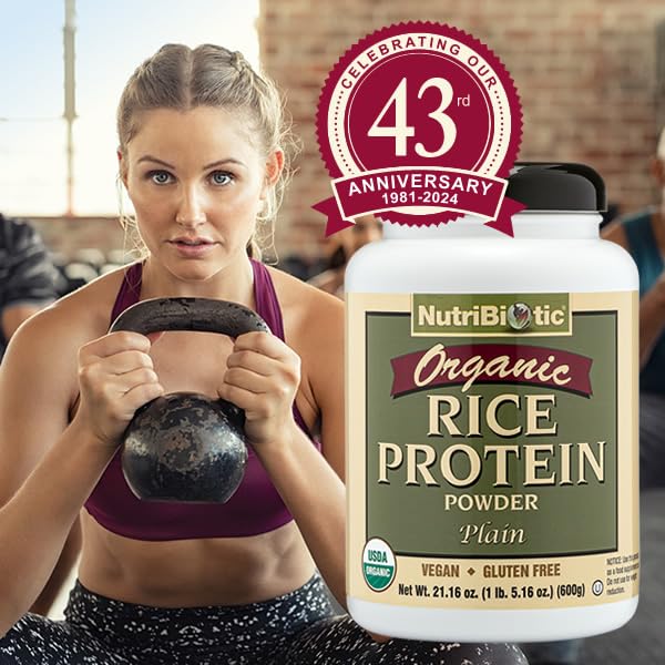 NutriBiotic Certified Organic Plain Rice Protein Powder - 21oz | Vegan, Keto & Kosher Friendly | Low Carb, Gluten-Free, Non-GMO | Easy Digest Plant-Based Protein for Smoothies, Baking & Post-Workout Recovery