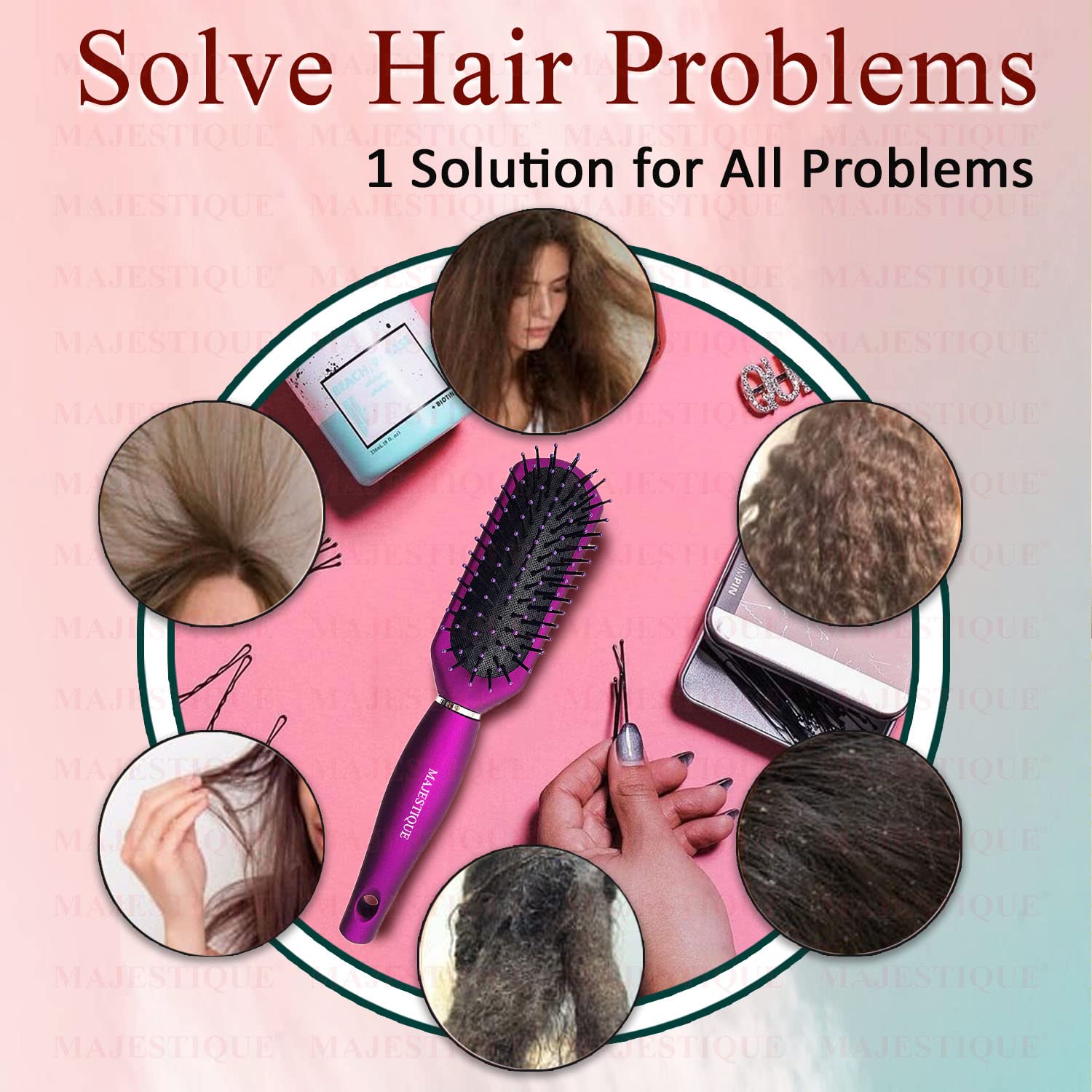 Majestique 7-Row Premium Purple Styling Brush for Curly Hair - Detangling, Defining & Shaping Curls - Blow Drying Brush for Women & Men - Purple/HR106 - Perfect for Salon Styling & Home Hair Care