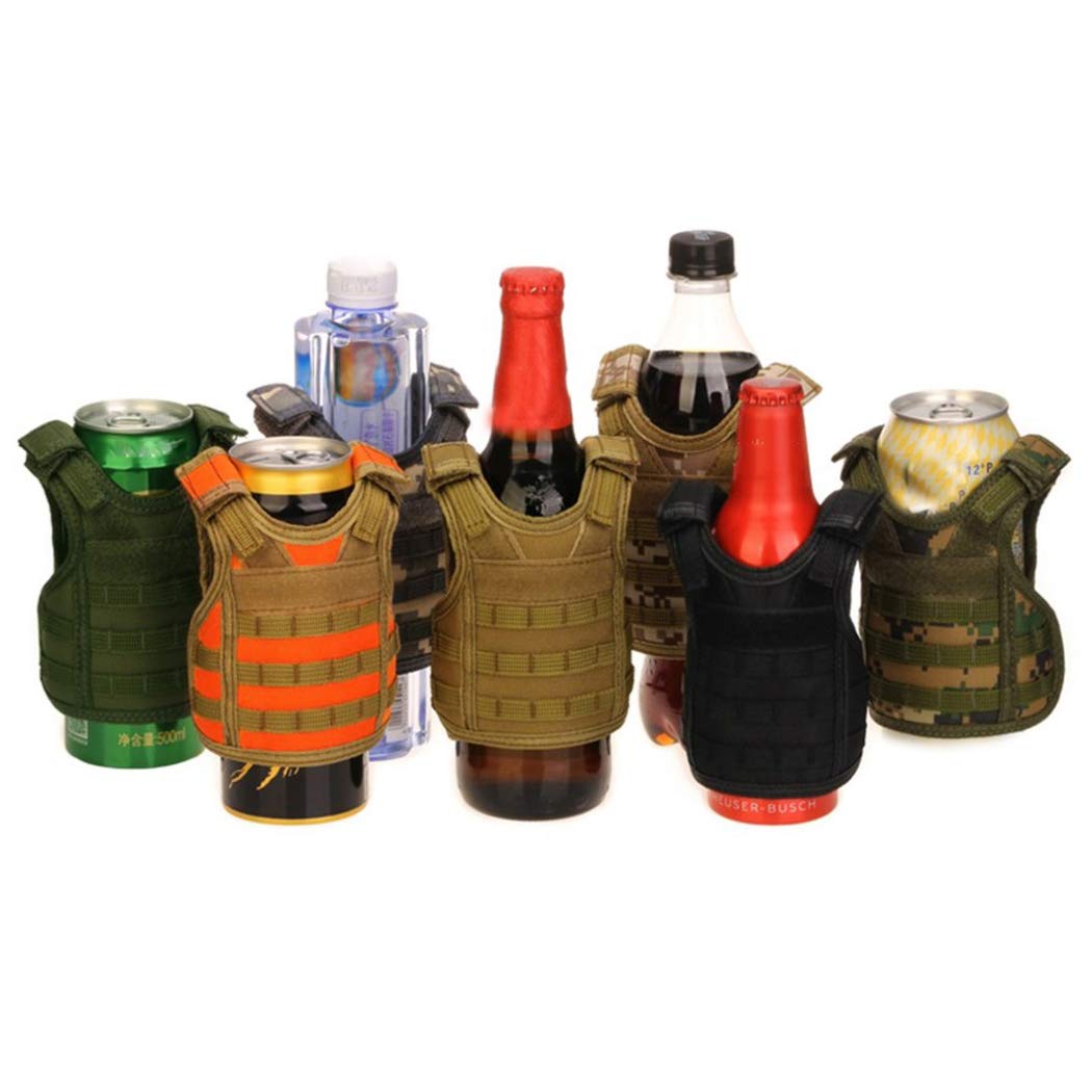 AOUTACC Mini Tactical Beer Vest - Adjustable MOLLE Drink Bottle Holder & Beverage Cooler Jacket for Outdoor Camping, Hiking, BBQ and Tailgating Parties