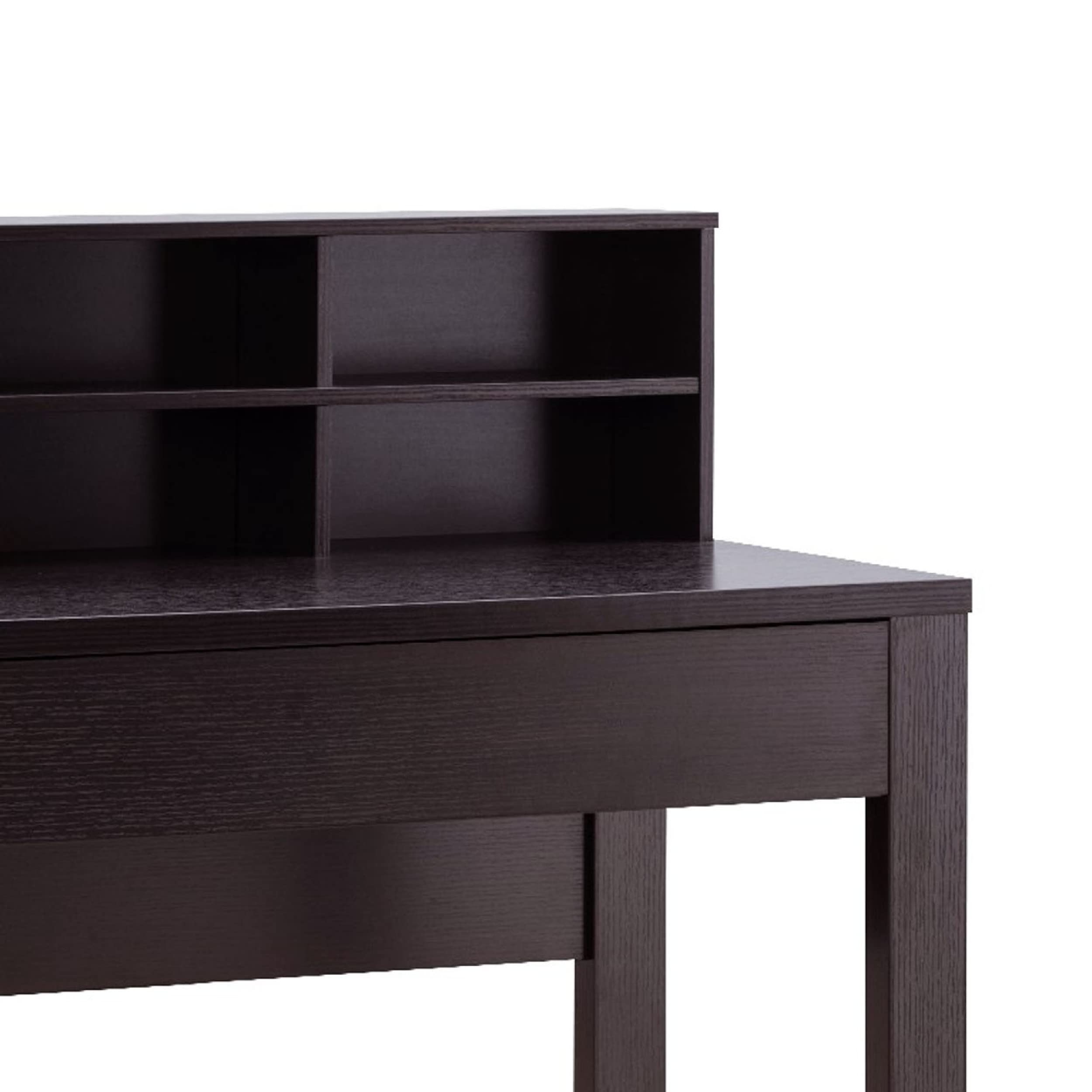 Benjara 40 Inch Office Desk with Hutch & 5 Open Storage Compartments - Brown Wooden Computer Workstation for Home Office, Study Room & Small Spaces