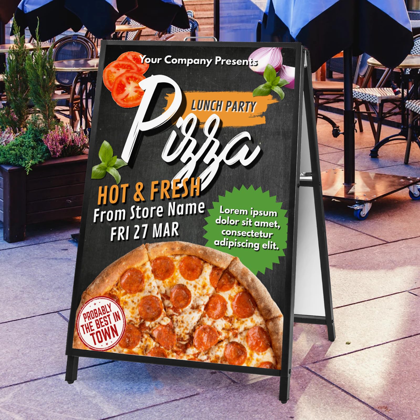 USCNC 24x36 Inch Heavy Duty Double-Sided A-Frame Sandwich Board Sign - Durable Slide-in Sidewalk Sign for Outdoor Advertising, Business Promotions & Street Marketing (Frame Only, No White Board Included) - Perfect for Restaurants, Retail Stores & Event Signage