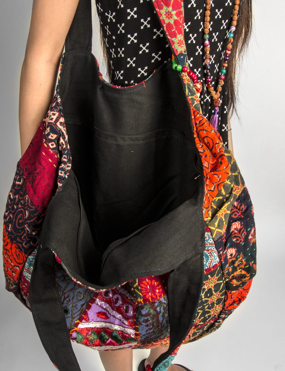 Boho Chic Handmade Patchwork Embroidered Shoulder Tote Bag - Hippie Beach Purse for Women, Red Casual Everyday Roomy Laptop Bag (Perfect for School, Market, Travel & Festival Use)