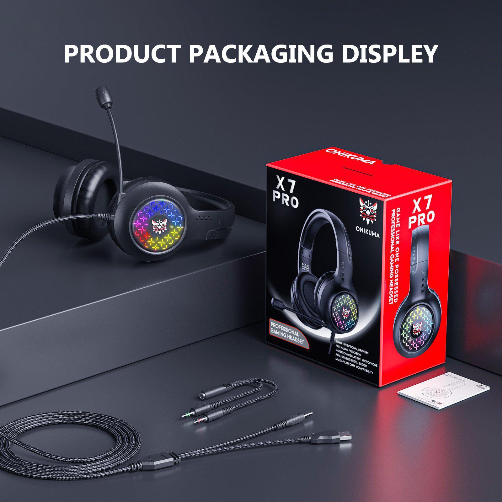 ONIKUMA X7 PRO Wired Gaming Headset with RGB Lights & Noise Cancellation - Perfect for PC, PS4, Xbox Gaming & Online Meetings