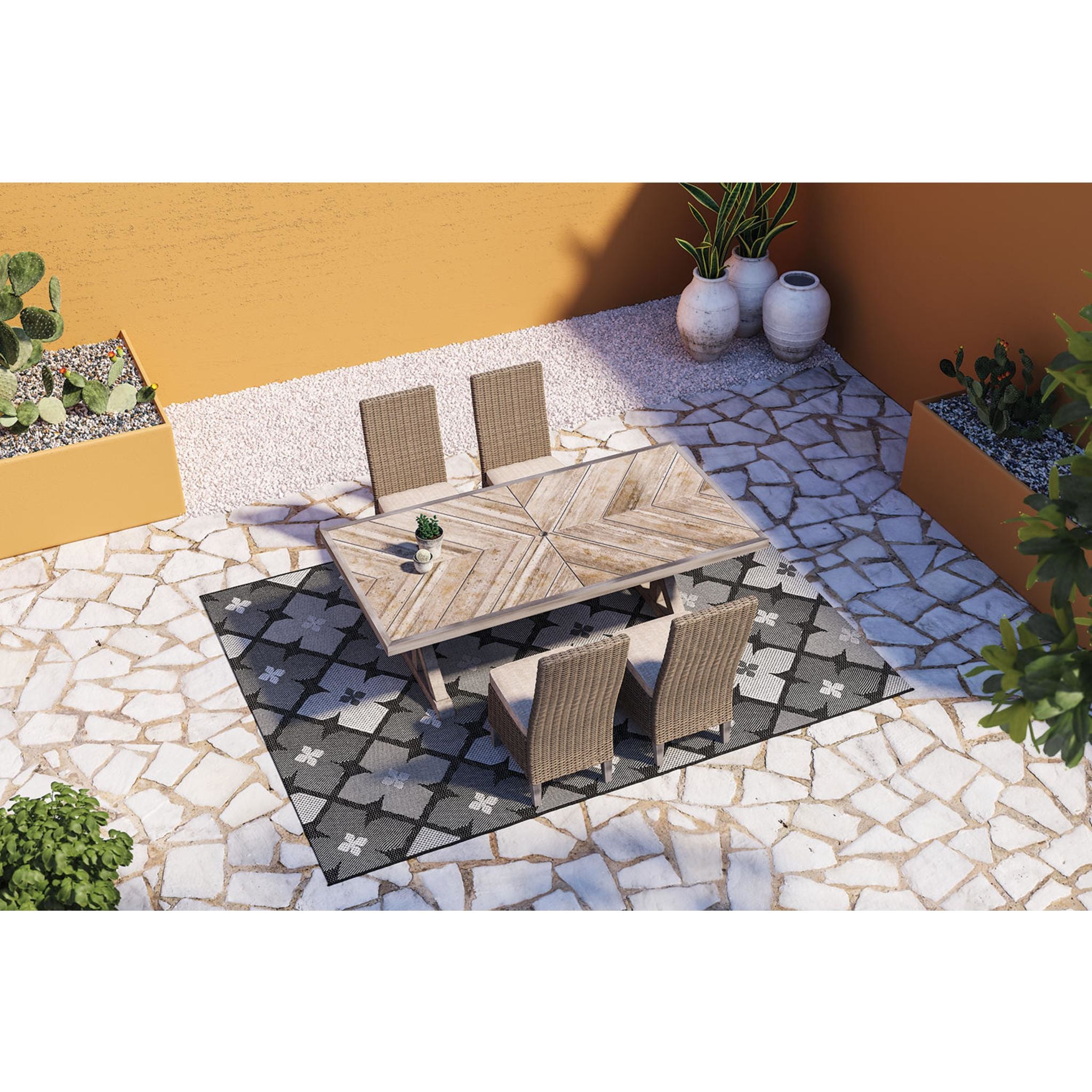 Beachcroft 5-Piece Outdoor Patio Dining Set - Weather-Resistant Beige Wicker Furniture for Backyard, Garden & Poolside Entertaining