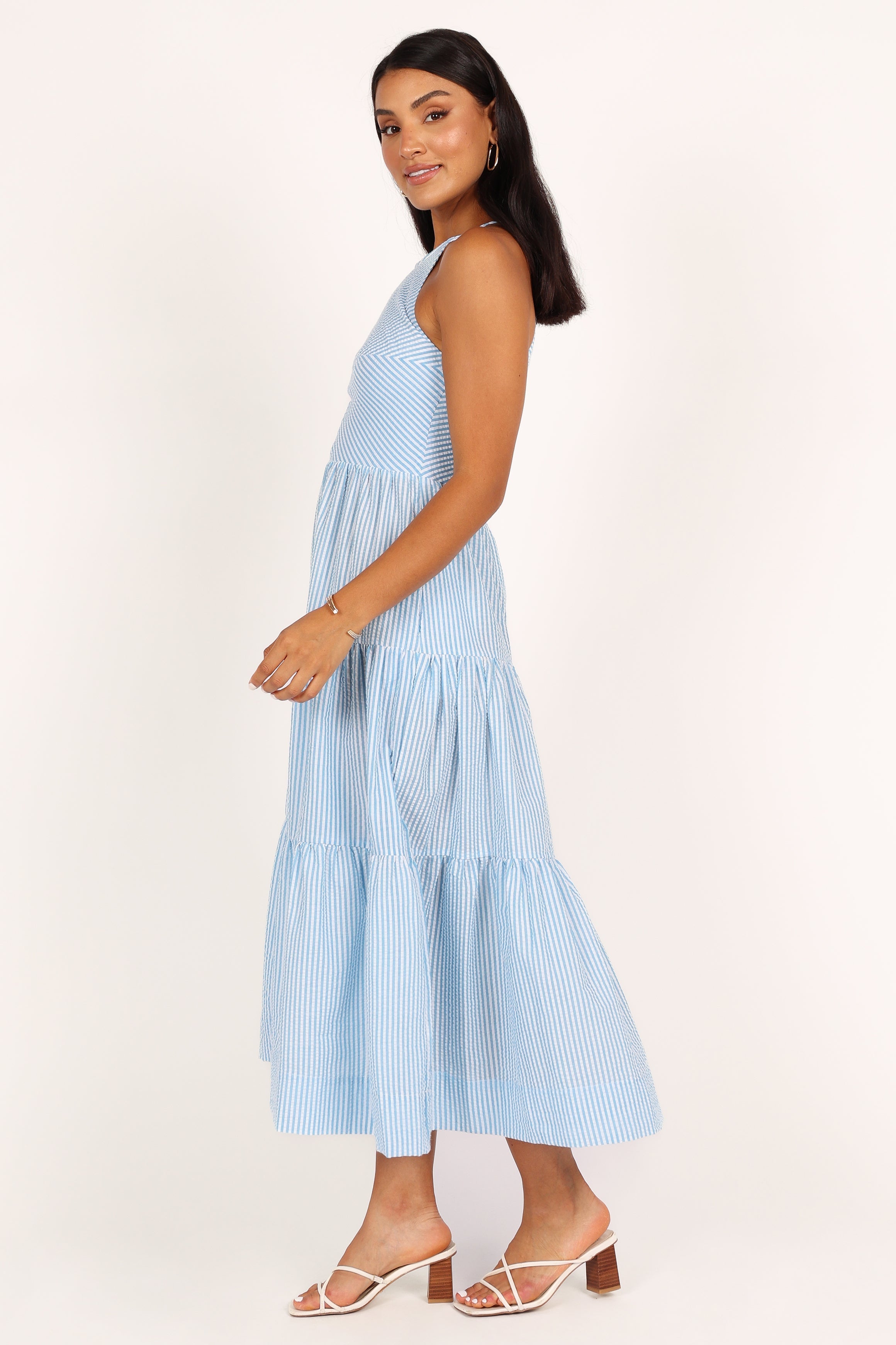 Caspian Tiered Maxi Dress - Blue Stripe Flowy Summer Dress for Women | Beach Cover Up, Vacation Outfit, Boho Chic Fashion