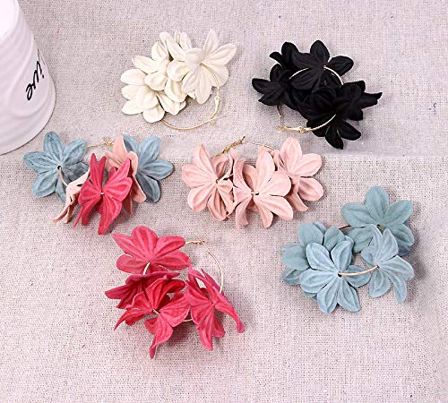 3D Fabric Flower Hoop Drop Earrings for Women - Bohemian Style Colorful Petal Big Round Circle Earrings | Perfect for Boho Fashion, Summer Outfits, and Festival Accessories