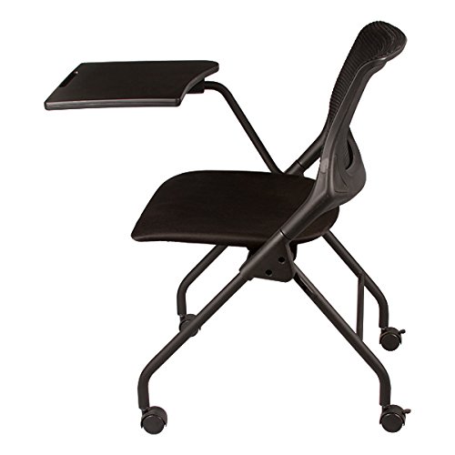 Learniture Mesh Tablet Arm Chair with Wheels - Ergonomic Office Conference Chair with Flip-Up Writing Tablet & Padded Seat - Black - Perfect for Home Office, Study, and Conference Rooms