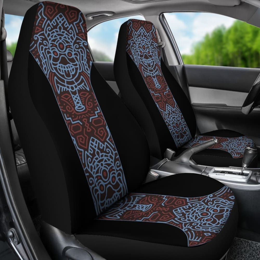 Boho Aztec Elephant Print Black & Blue Car Seat Covers - Waterproof & Non-Slip Universal Fit for SUV, Truck, Sedan - Perfect for Road Trips, Daily Commute & Interior Protection
