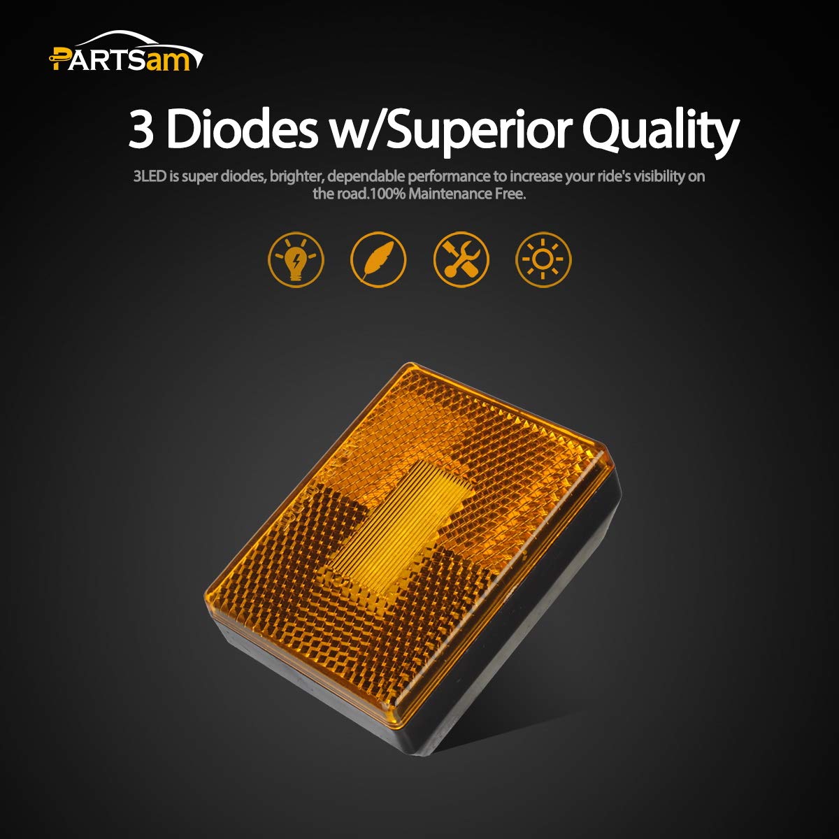 Partsam 4-Piece Amber LED Side Marker Lights with Reflex Reflector for Trailers & RVs – 2-4/5