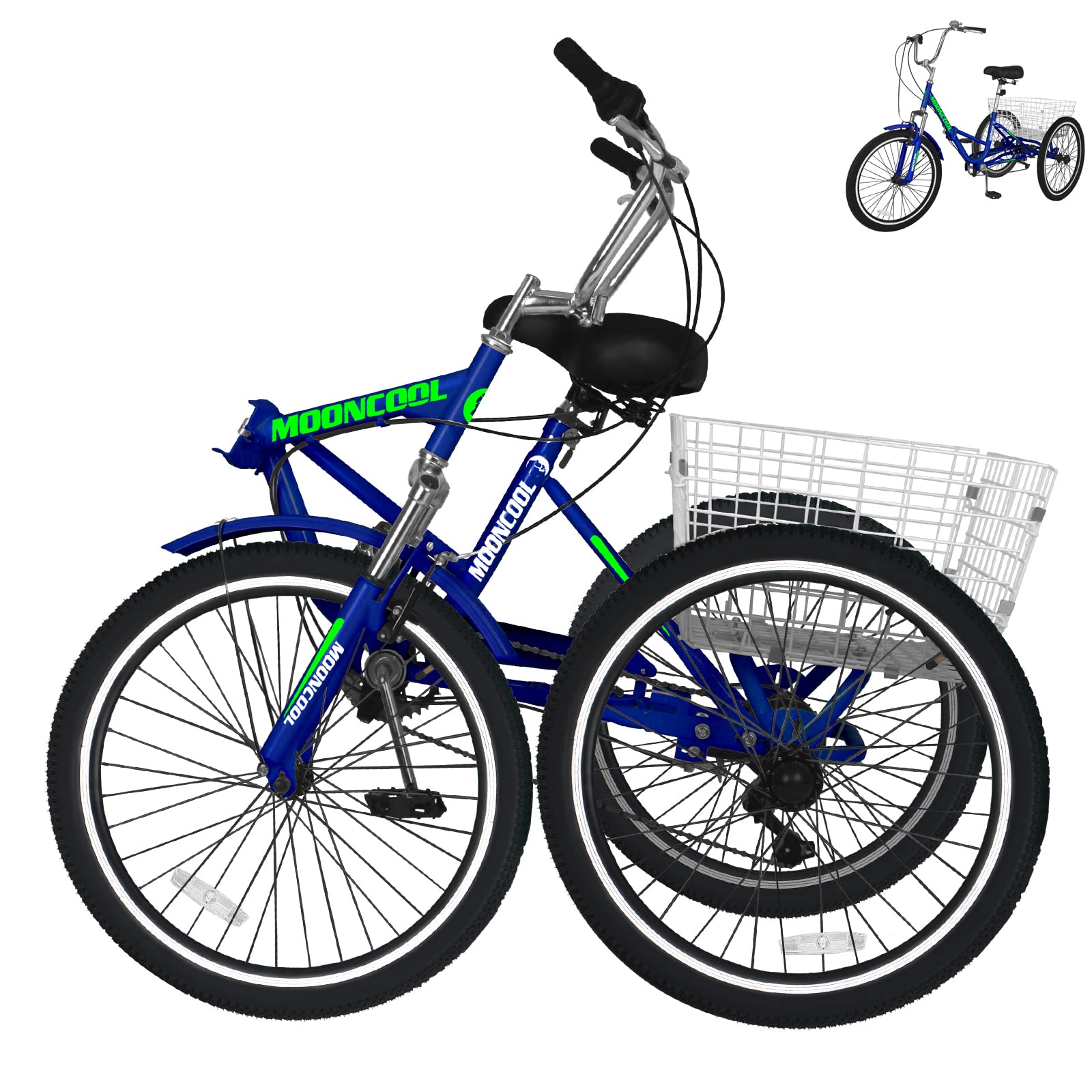 Adult Folding Tricycle - 20/24/26 Inch 7-Speed Foldable Cruiser Bike with Large Shopping Basket | Perfect for Commuting, Grocery Shopping & Outdoor Recreation