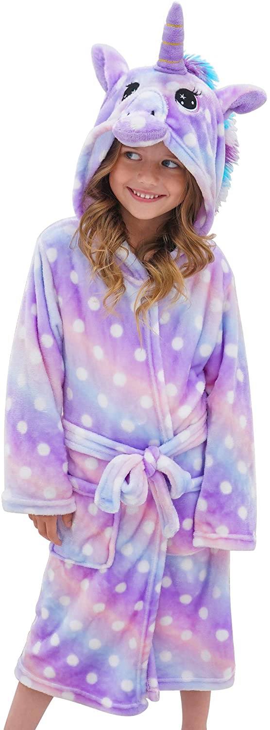 Soft & Cozy Unicorn Dots Bathrobe for Women & Girls - Plush Fleece Robe with Hood for Spa, Lounge & Relaxation at Home