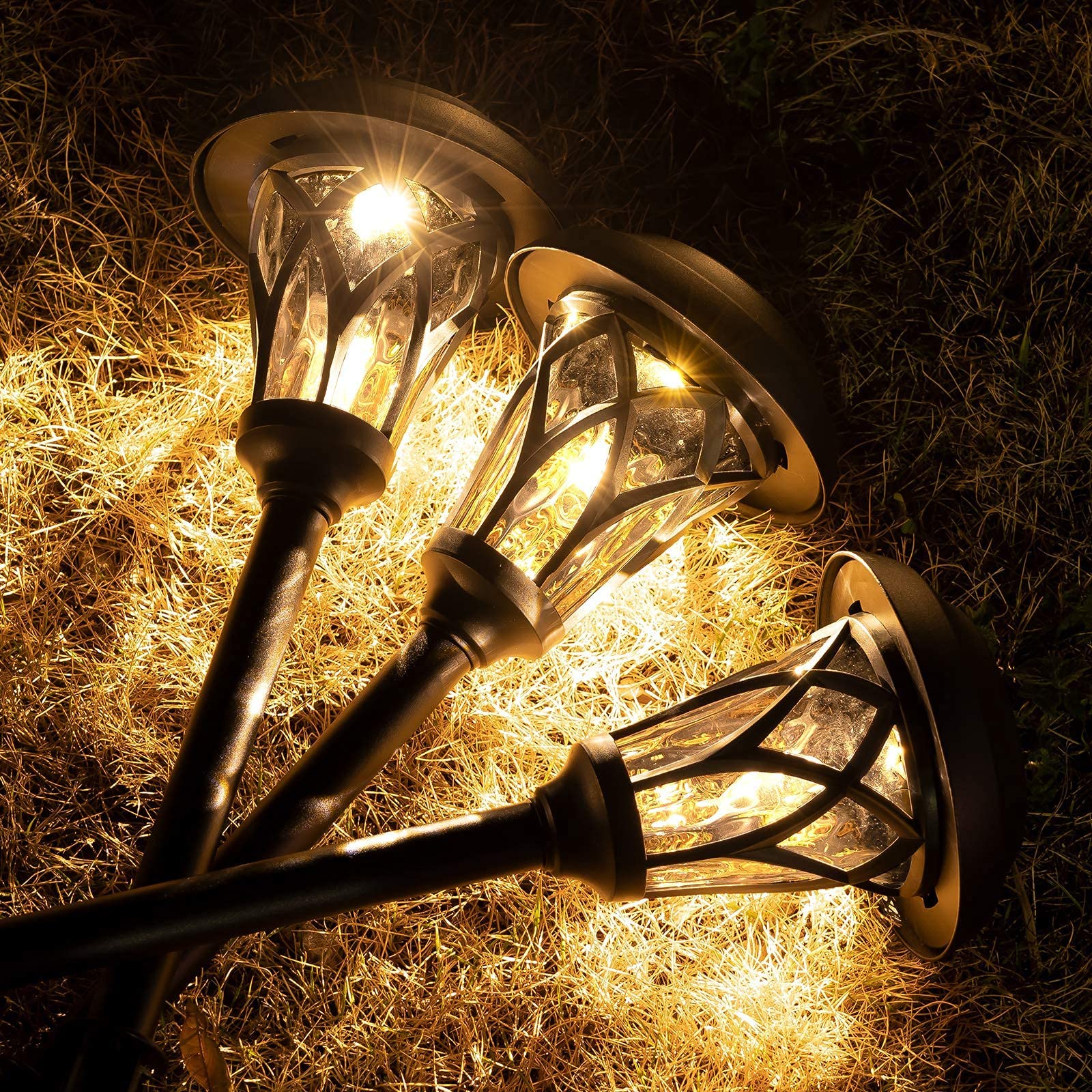 BEAU JARDIN 8 Pack Solar Pathway Lights Outdoor - Waterproof Metal & Glass Solar Powered Garden Lights for Walkway, Driveway, Patio, Yard, Lawn Decoration