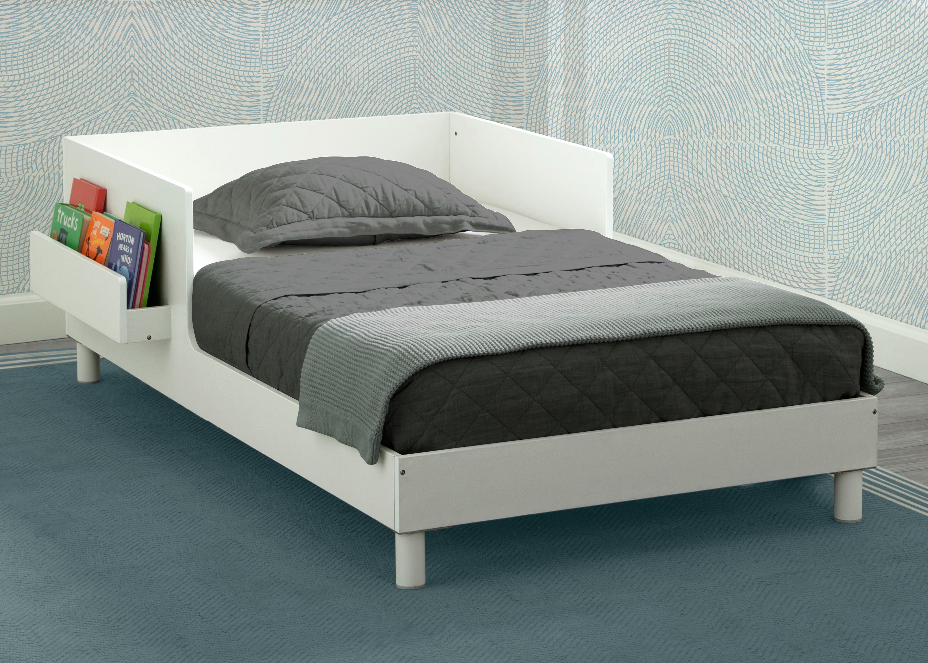 Sleep N Store Toddler Bed with Interchangeable Shelf - Convertible Kids Bed with Storage for Nursery, Bedroom & Playroom - Perfect for Small Spaces & Organization