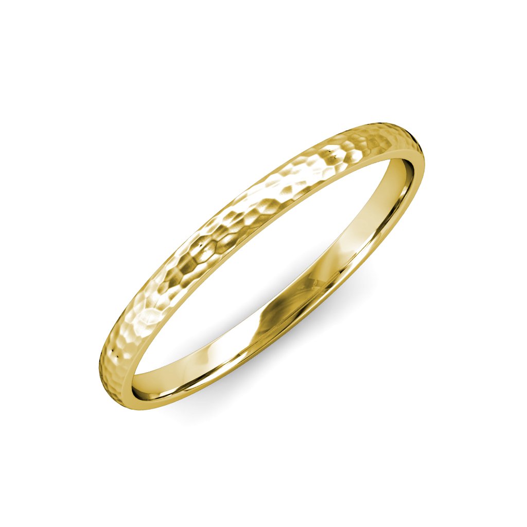TriJewels 2mm Hammer Finish Domed Wedding Band Ring in 14K Yellow Gold - Perfect for Men's & Women's Wedding, Engagement, and Anniversary Jewelry Gifts