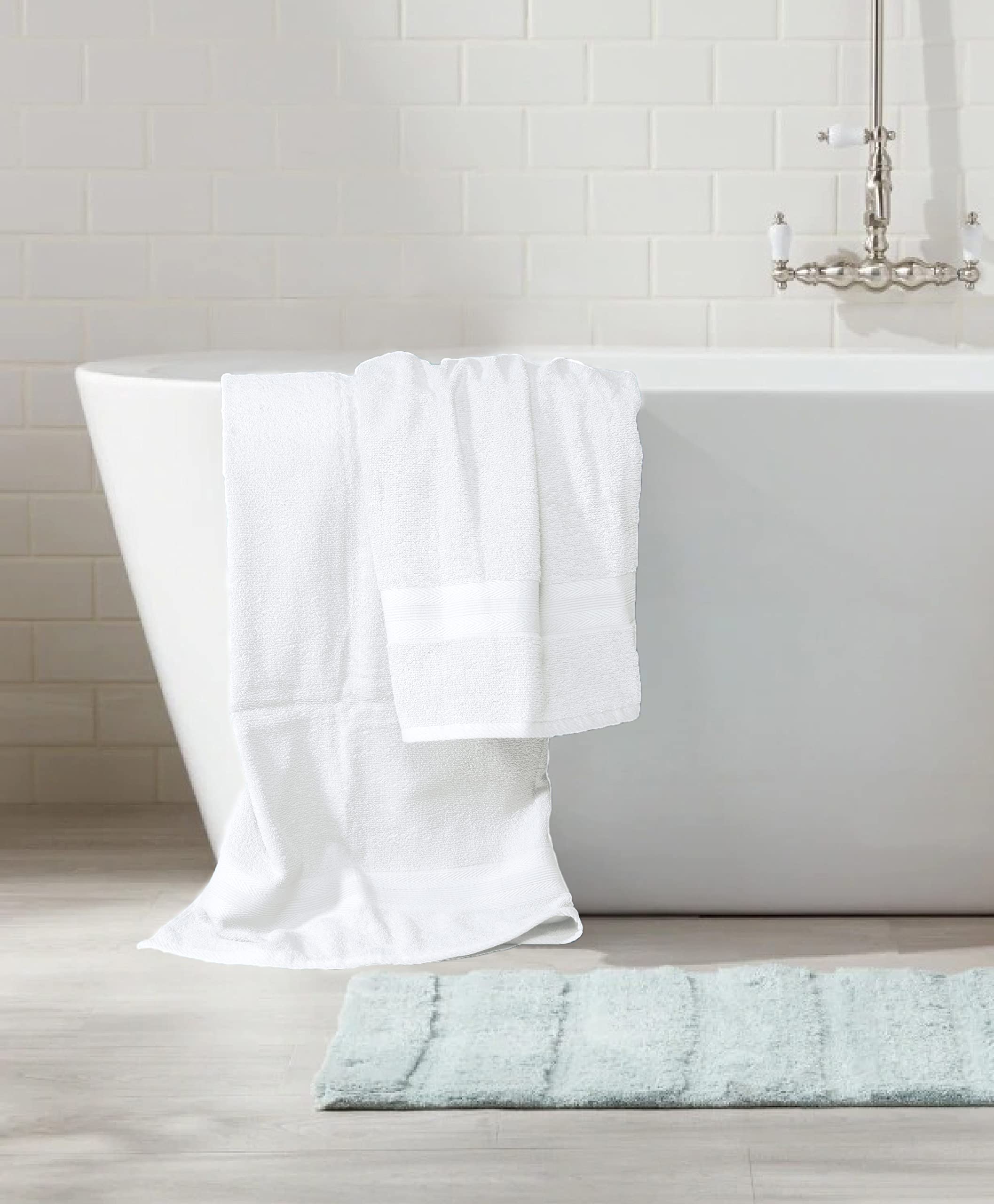 BOUTIQUO 8-Piece White Bath Towel Set - 100% Ring Spun Cotton, Ultra Soft & Highly Absorbent - 2 Bath Towels (27x54
