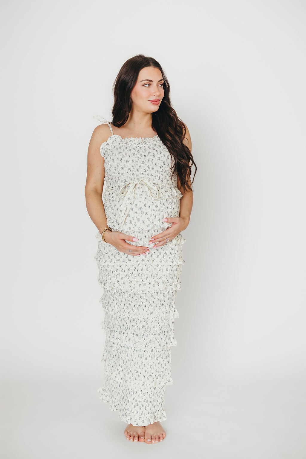 Harley Maxi Dress in Gray Floral - Bump Friendly Maternity Dress for Women | Perfect for Pregnancy, Nursing & Special Occasions