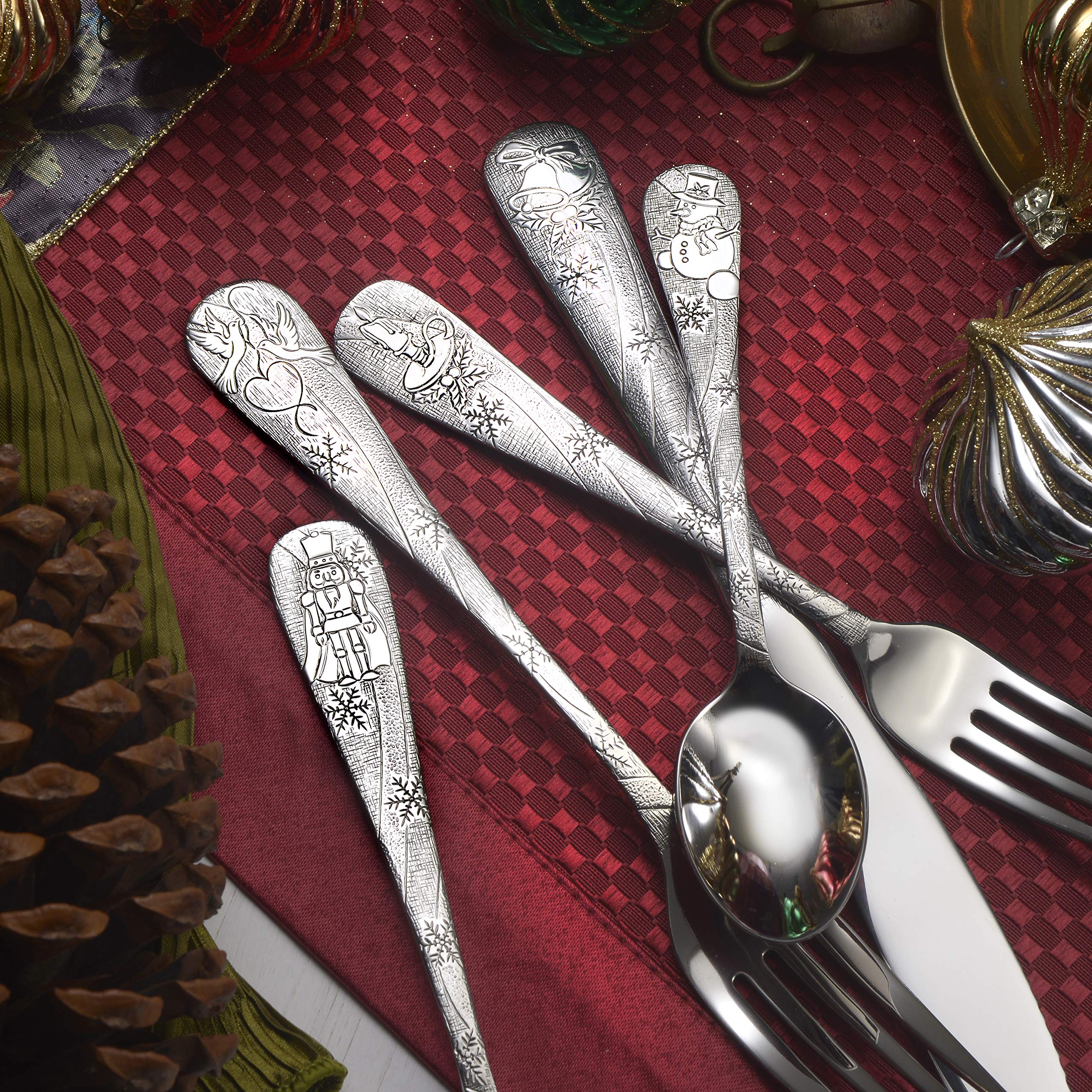Liberty Tabletop Holidays 45-Piece Flatware Set - Service for 8 - Stainless Steel Cutlery Set with Knives, Forks & Spoons - Made in USA - Perfect for Thanksgiving, Christmas & Holiday Dinner Parties