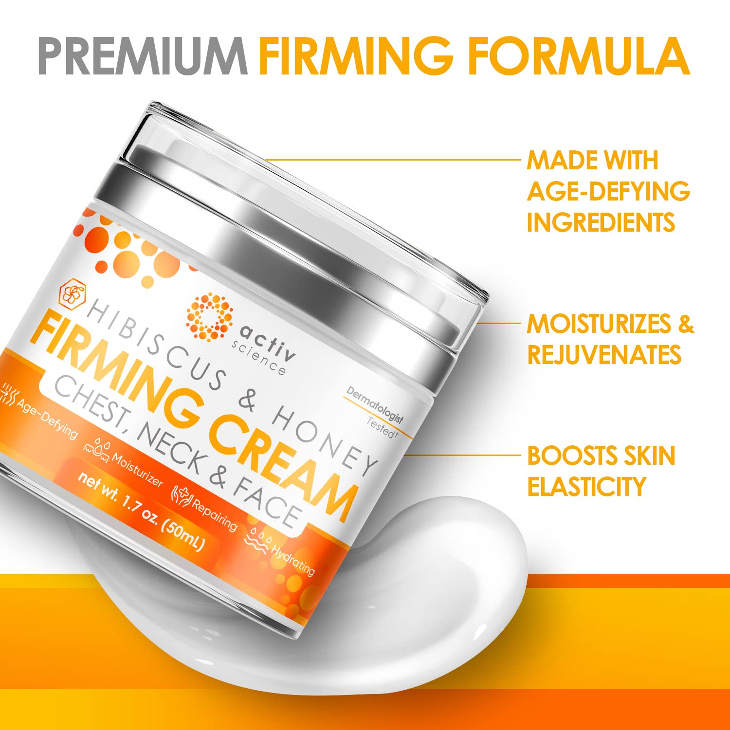 Hibiscus & Honey Firming Cream for Neck & Face - Skin Tightening & Smoothing Lotion with Collagen & Hyaluronic Acid - Reduces Wrinkles & Fine Lines - 1.7 oz - Perfect for Night Routine & Anti-Aging Care