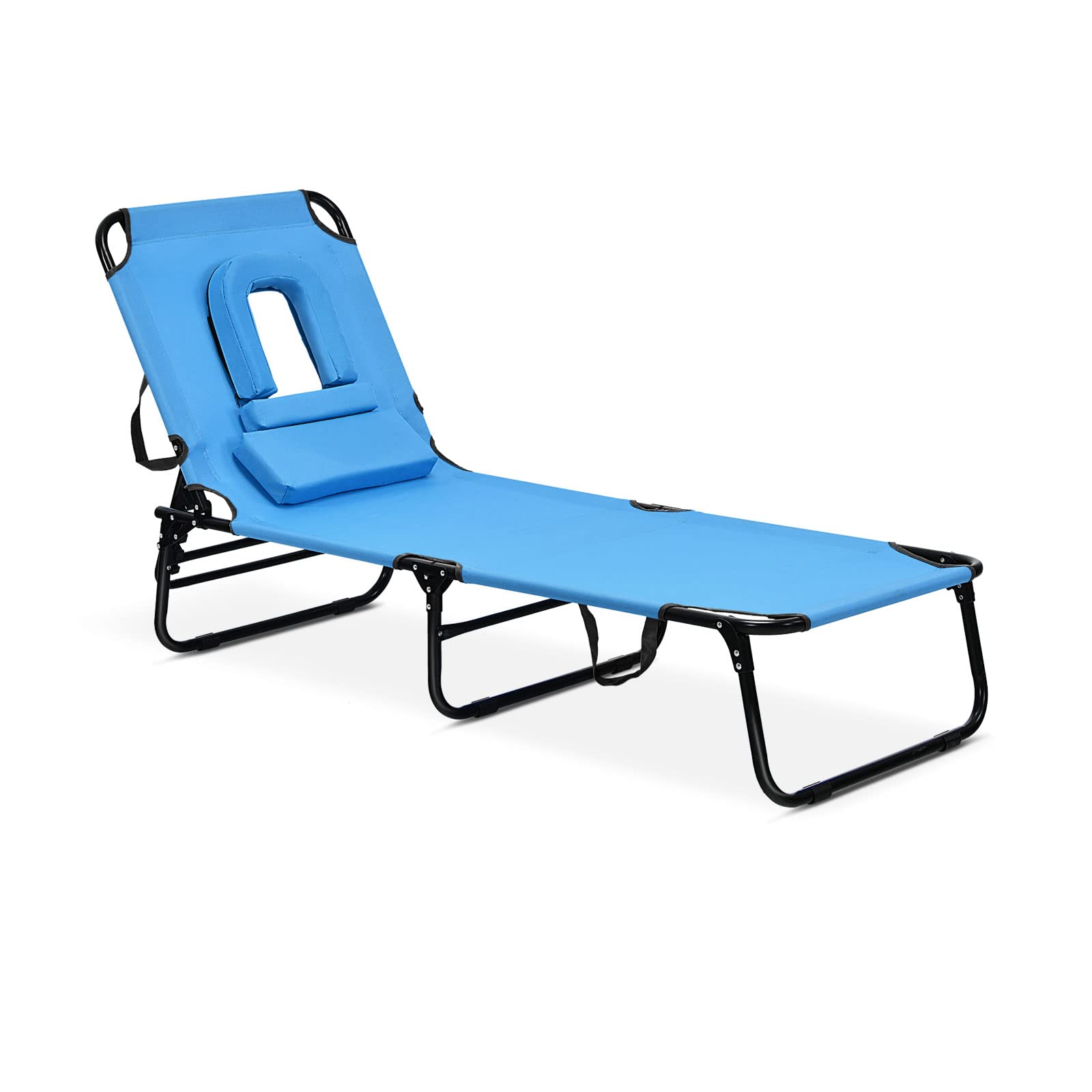 Giantex Adjustable Folding Chaise Lounge Chair - Portable Recliner for Beach, Patio, Poolside & Outdoor Relaxation - Blue