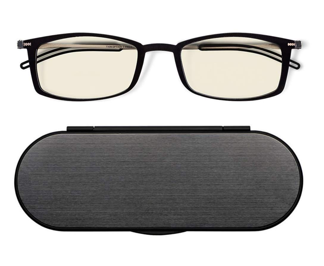ThinOptics Blue Light Blocking Reading Glasses for Computer Use - Frontpage Style with Premium Milano Aluminum Case - Perfect for Office Work, Gaming & Digital Eye Strain Relief