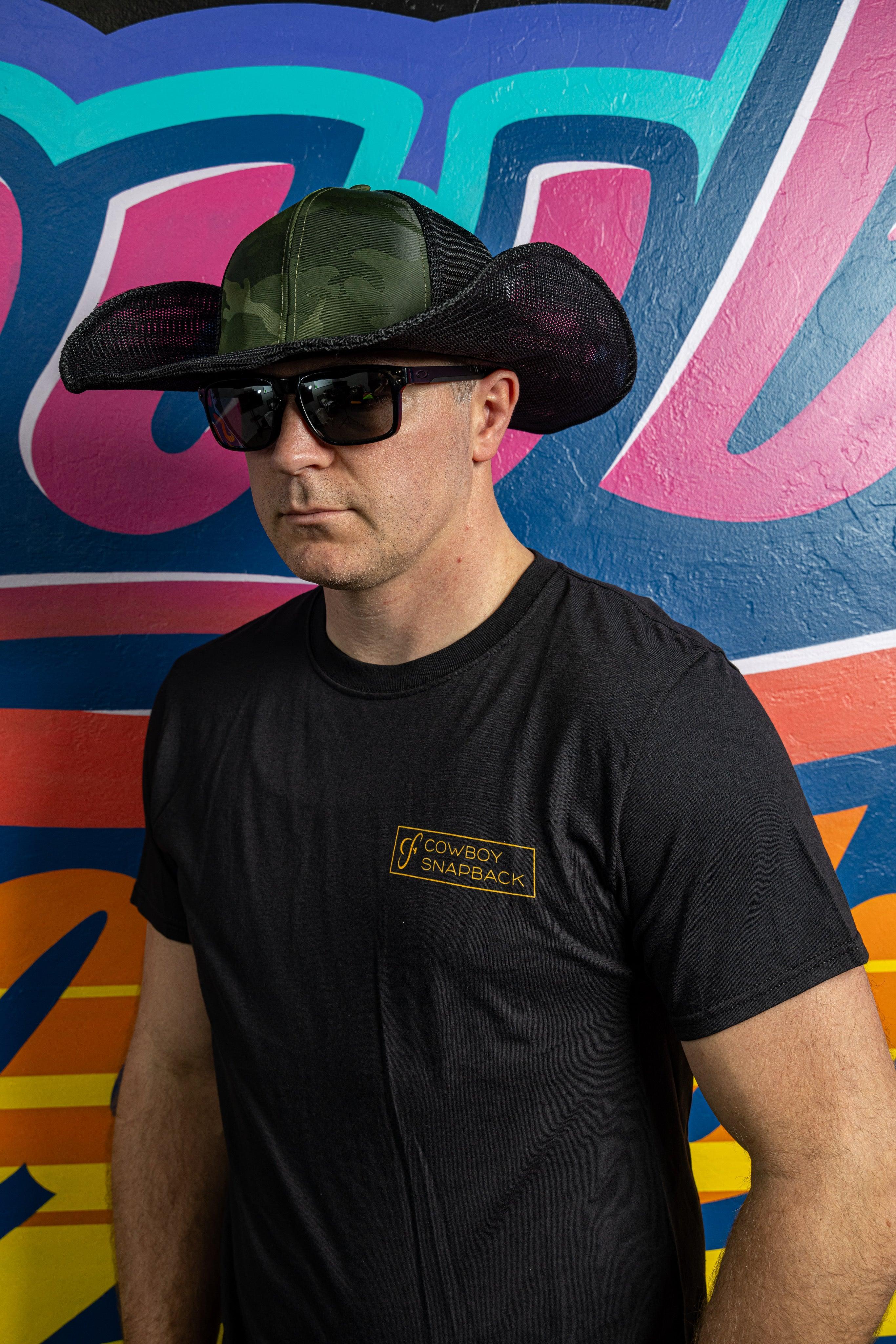 Green Camo Cowboy Snapback Hat - 6 Panel Adjustable Blank Baseball Cap for Men & Women - Perfect for Outdoor Adventures, Concerts, and Casual Wear