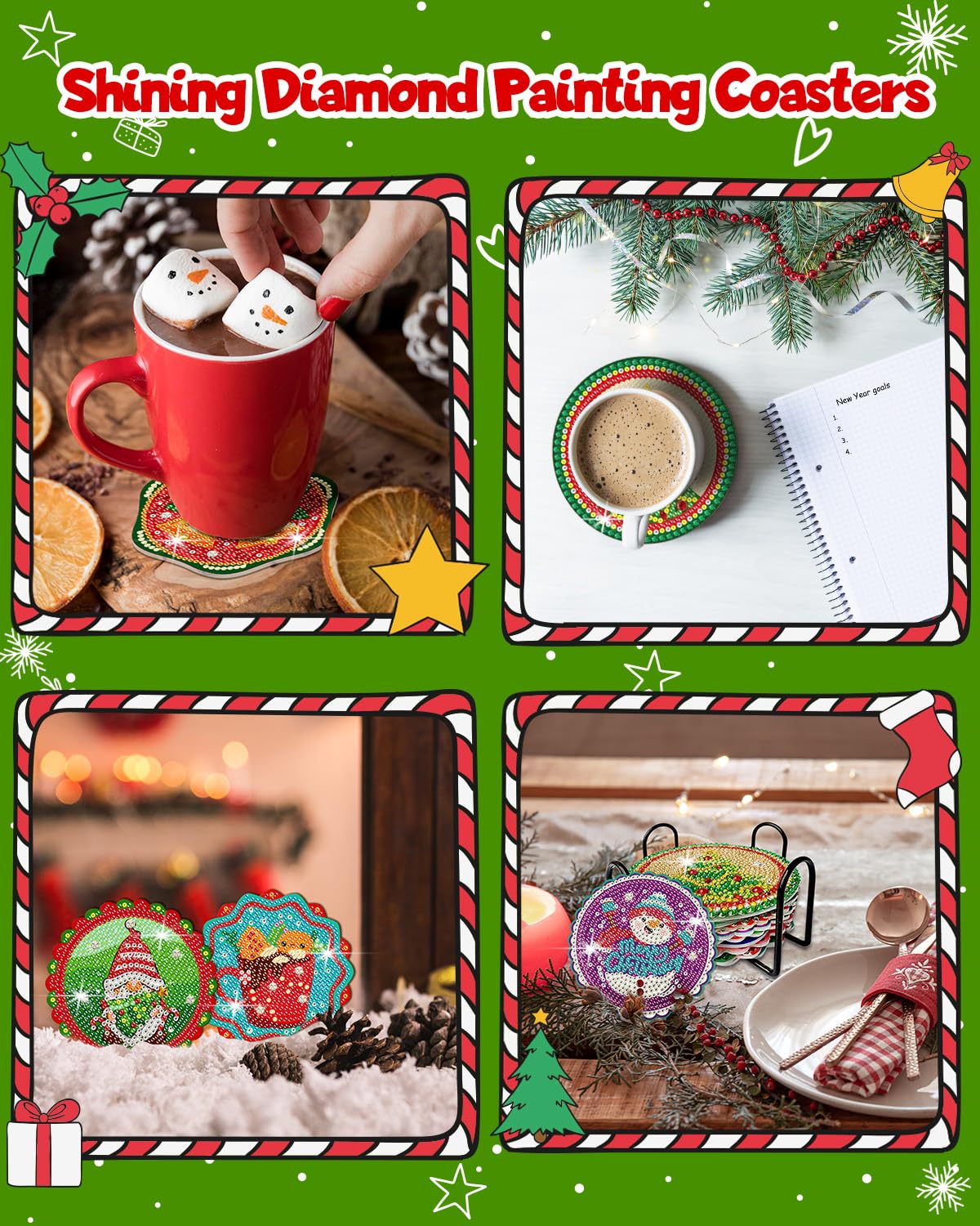 12 Days of Christmas Advent Calendar Diamond Painting Coasters - DIY Gem Art Kit for Adults & Seniors - Holiday Craft Gift for Women, Elderly Parents & Girls - Perfect for Christmas Decor, Home Party & Relaxing Activity