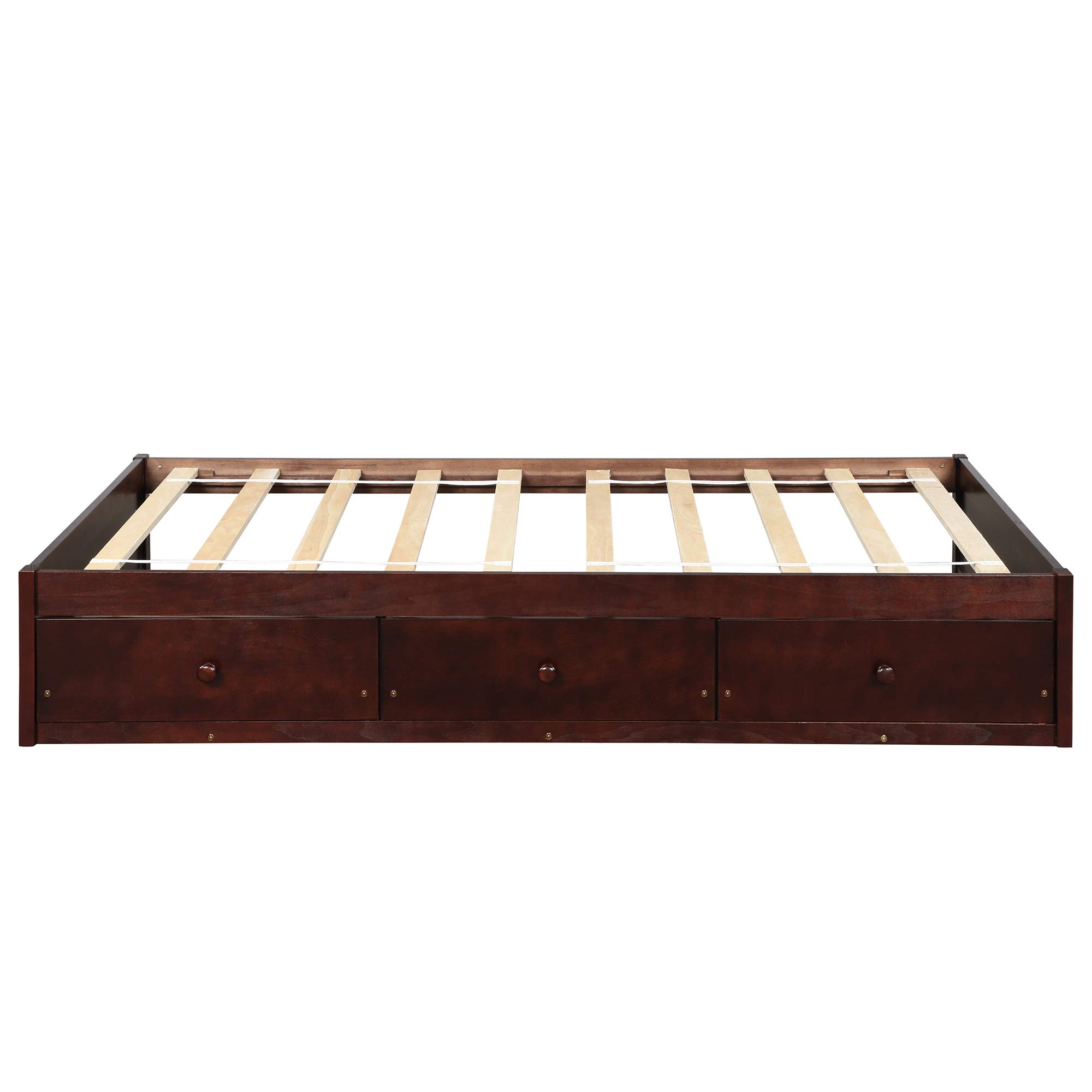 Harper & Bright Designs Twin Size Platform Storage Bed with 3 Drawers - Solid Wood Bed Frame, No Box Spring Needed, Cherry Finish - Perfect for Kids' Rooms, Guest Bedrooms & Small Spaces