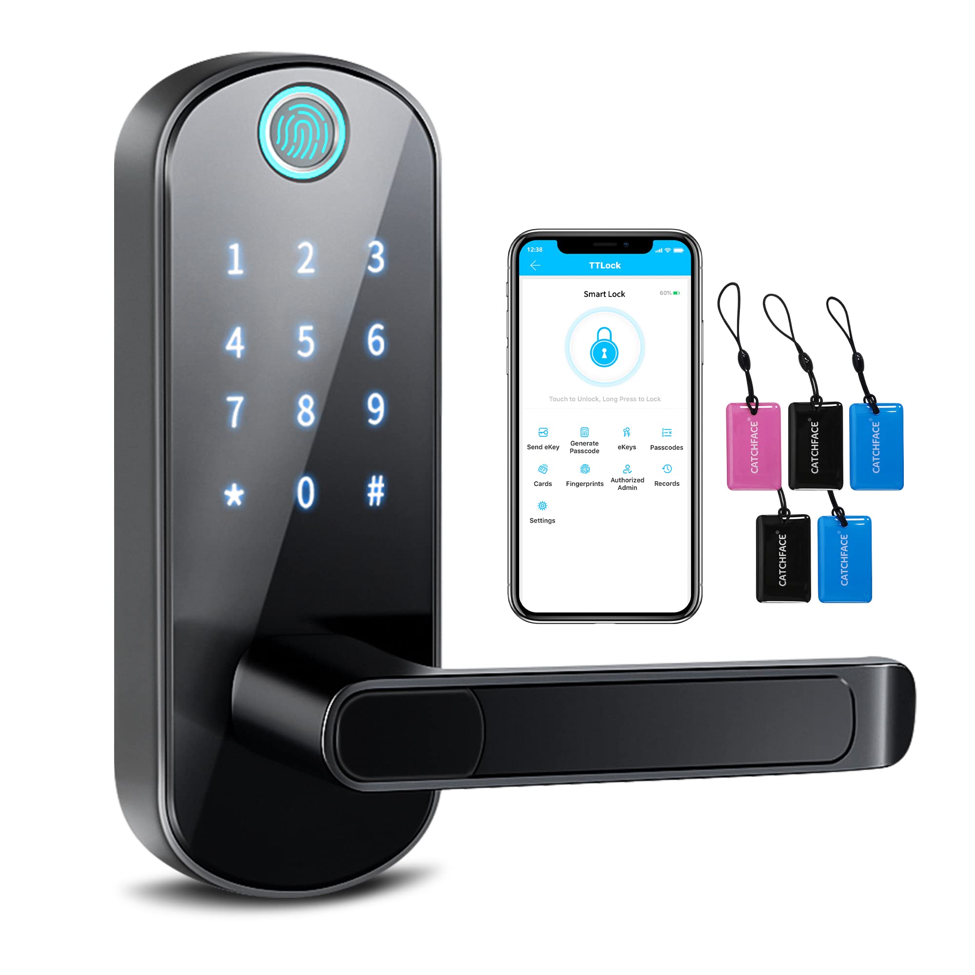 TTLock Smart Door Lock - Bluetooth Fingerprint & Touchscreen Keyless Entry, Auto-Locking Smart Lock for Front Door, Office, Apartment, Garage - Perfect for Home Security & Hands-Free Access