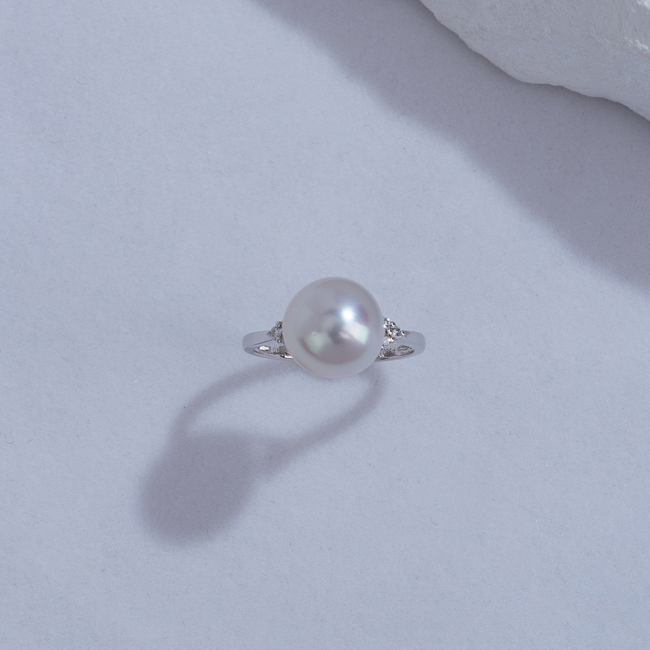 18K Gold Diamond & Australian White South Sea Pearl Ring KR00053 - Elegant Bridal Jewelry, Anniversary Gift for Her, Wedding Engagement Ring