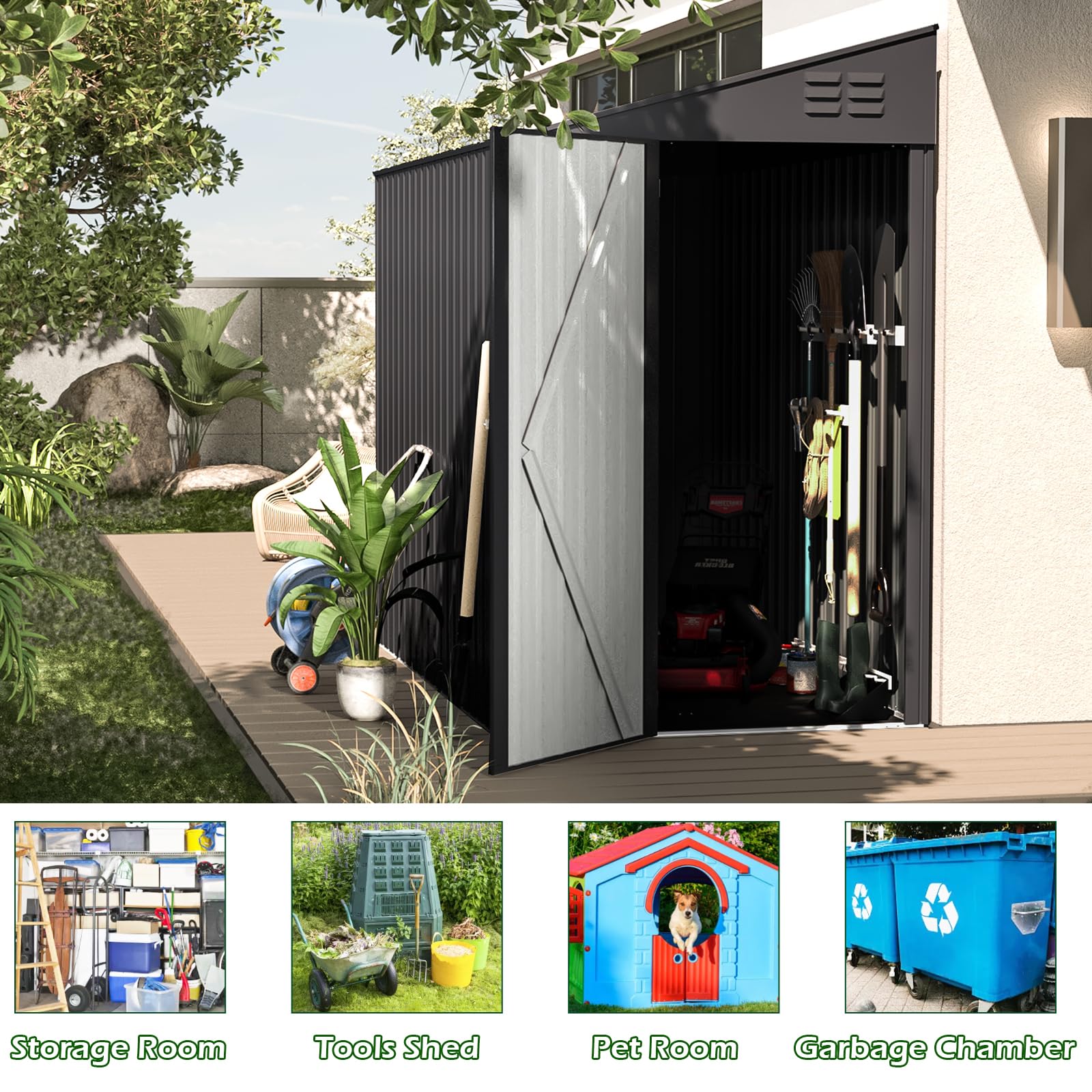 AECOJOY 4x7 Feet Metal Storage Shed - Outdoor Bike Shed, Garden Tool Organizer, Backyard Storage Solution in Dark Grey | Perfect for Patio, Garage & Yard Organization