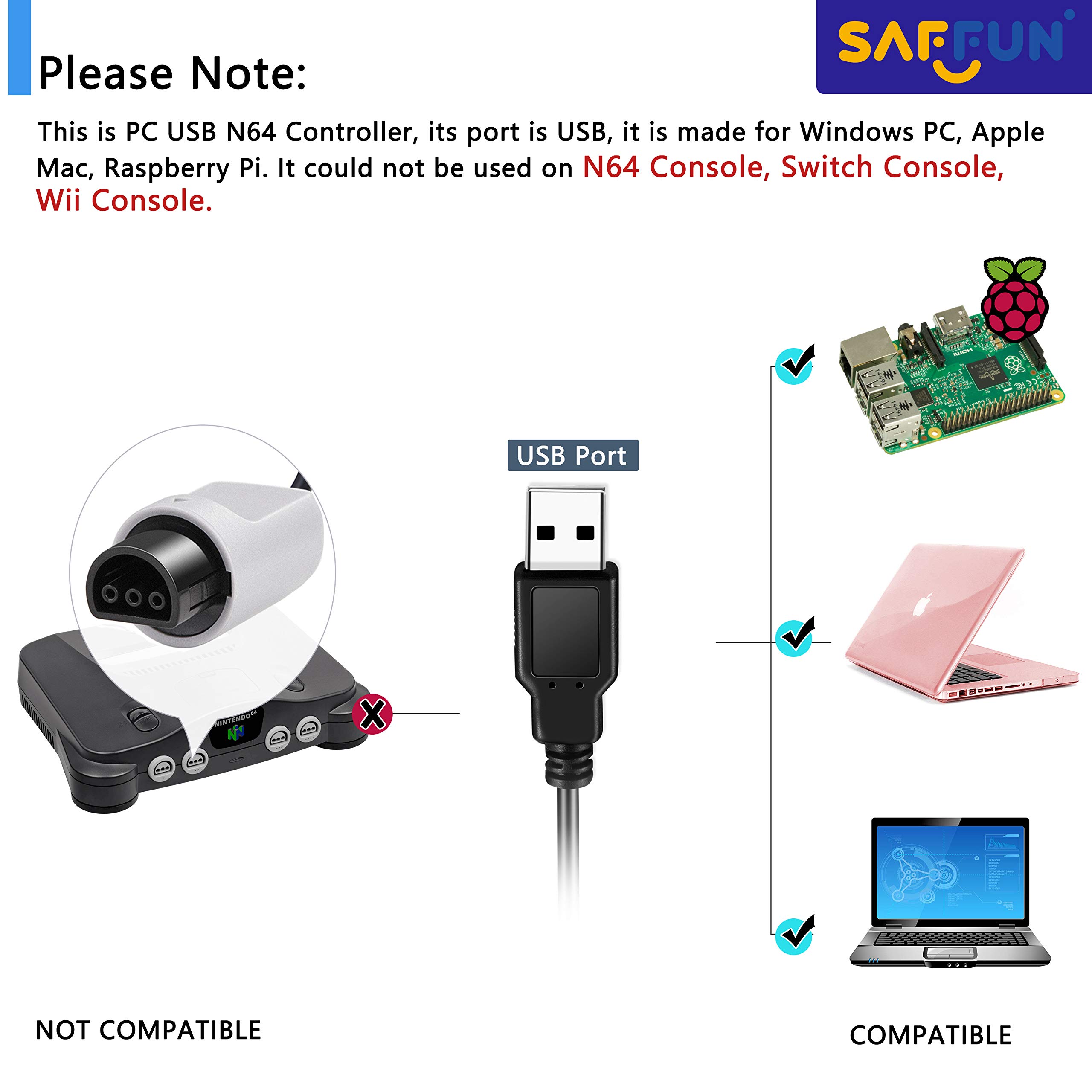 USB N64 Controller for PC, MAC, Linux - Plug & Play Gaming for Retro Emulators