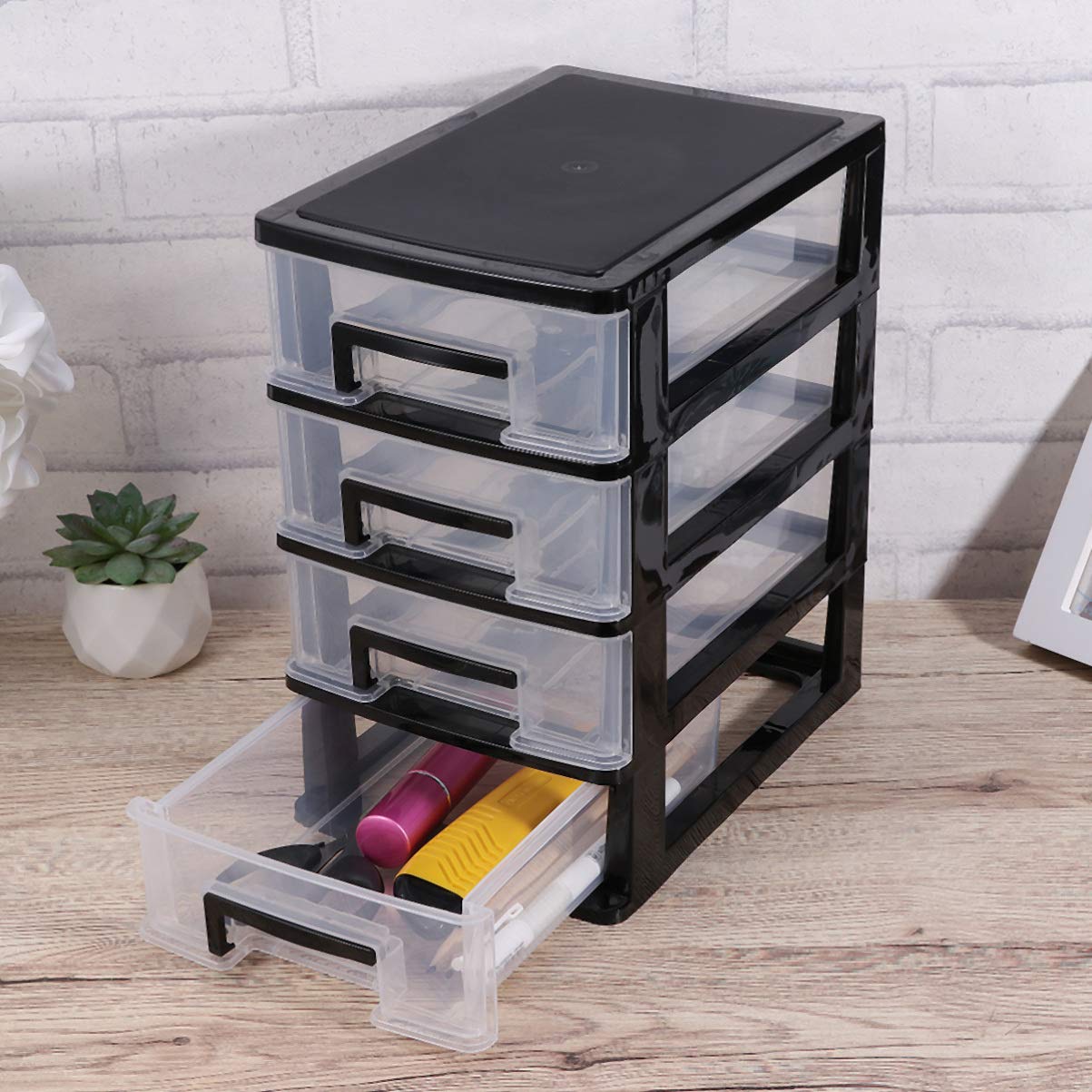 4-Tier Plastic Storage Cabinet with Drawers - Multifunctional Transparent Organizer for Closet, Desk & Home Organization - Perfect for Bedroom, Office, and Dorm Room Storage Solutions
