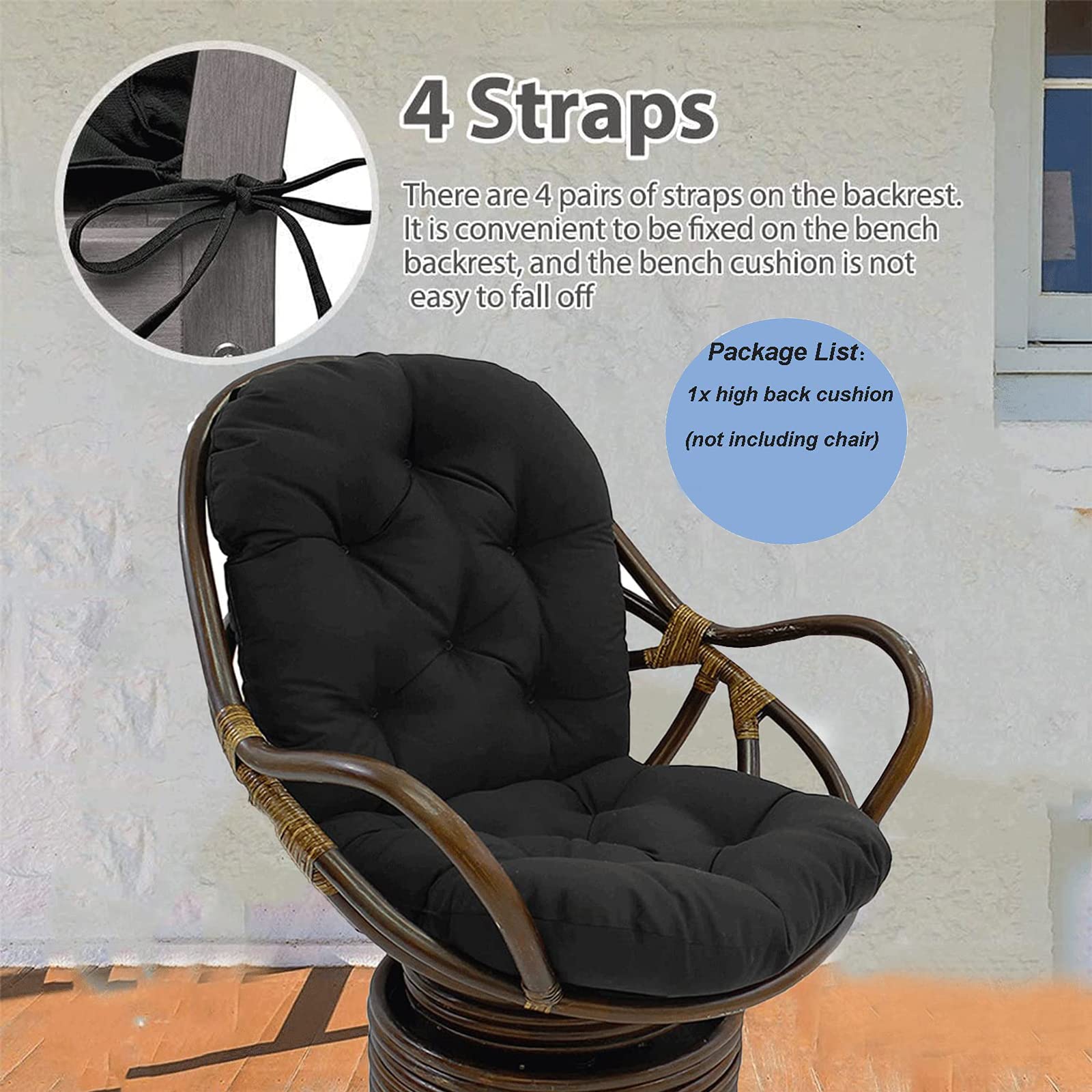 Premium Textured Rattan Swivel Rocker Chair Cushion - Navy Blue Patio Seat Pad (47.24
